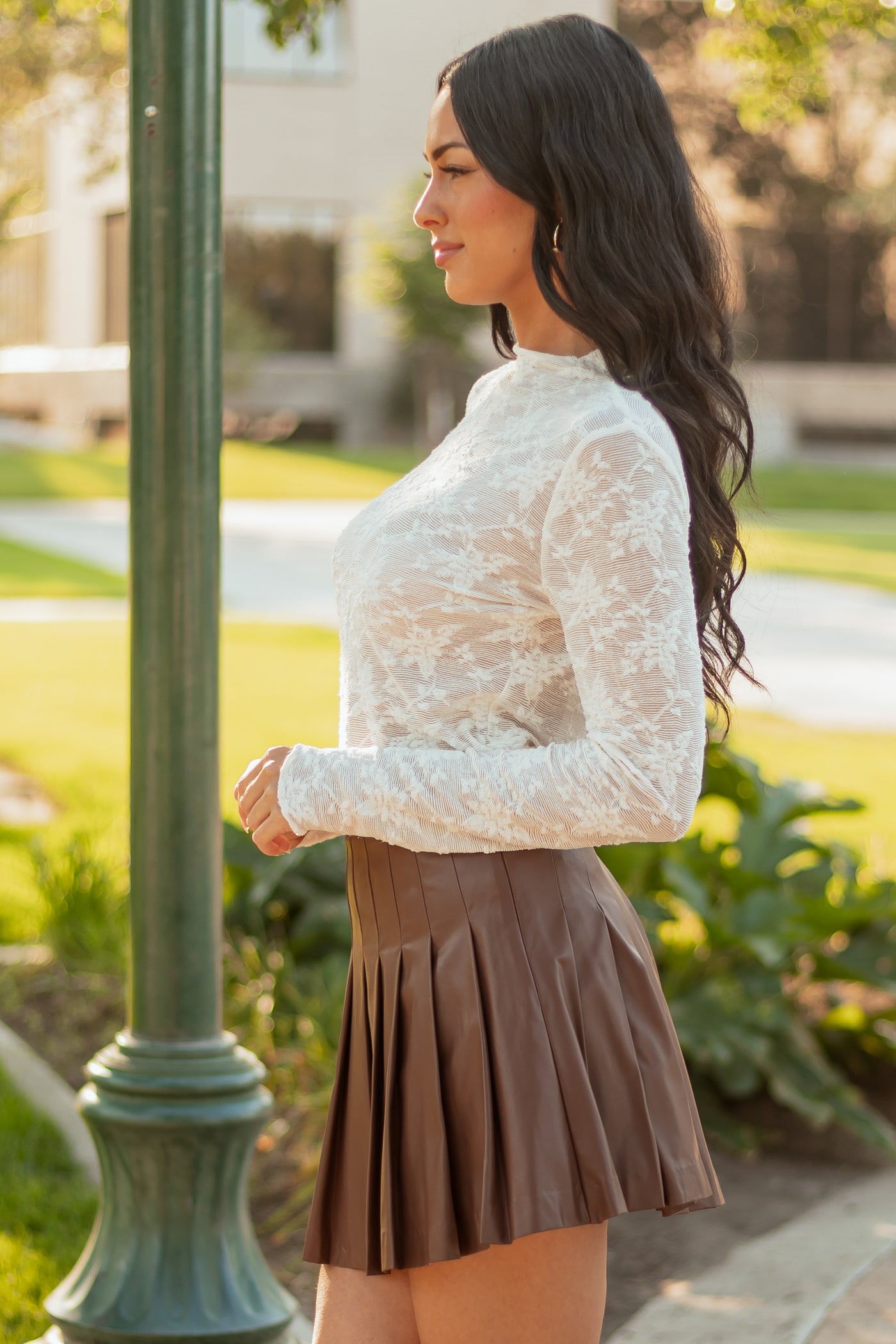 Vanilla Floral Lace Mock Neck Long Sleeve Top