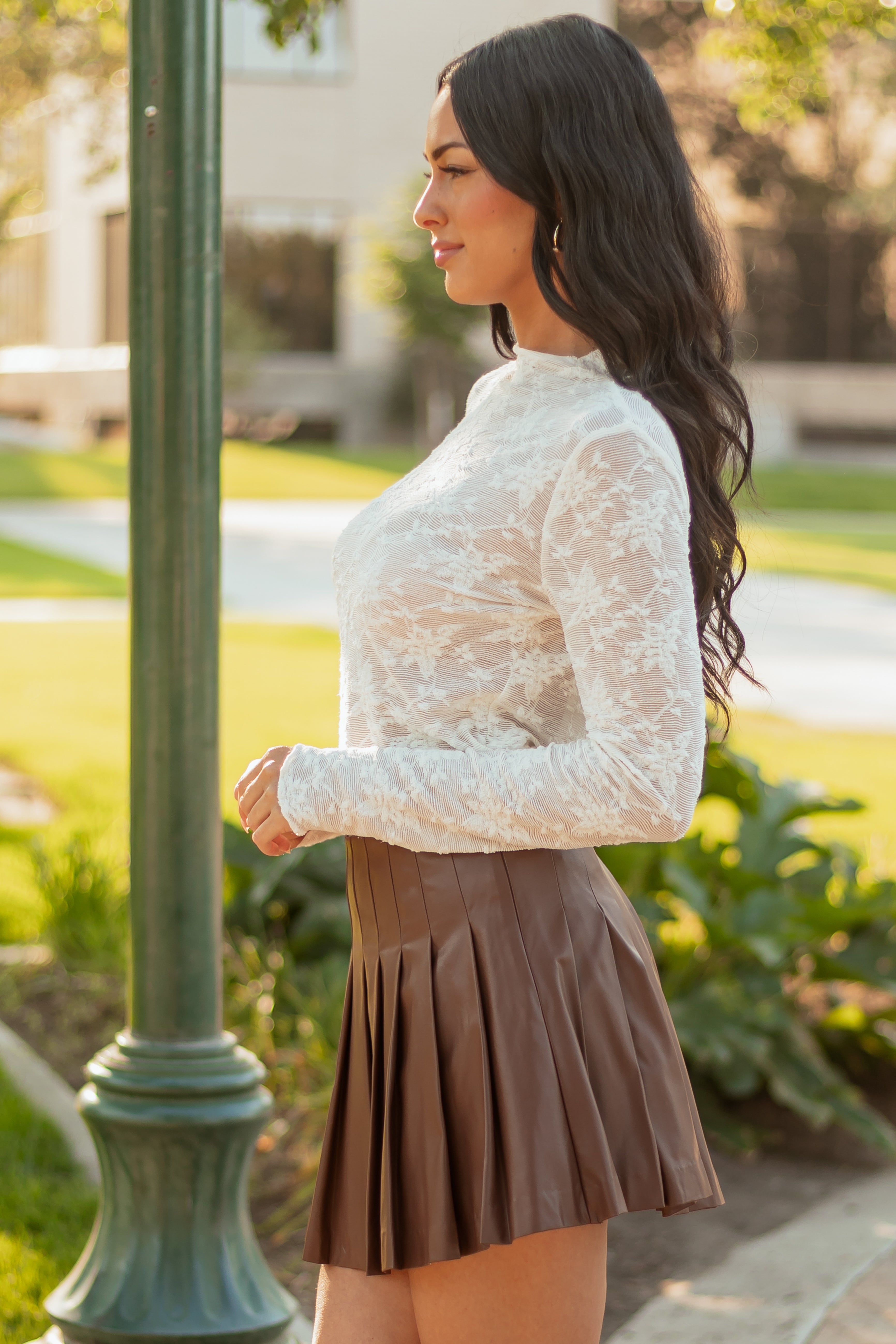 Vanilla Floral Lace Mock Neck Long Sleeve Top