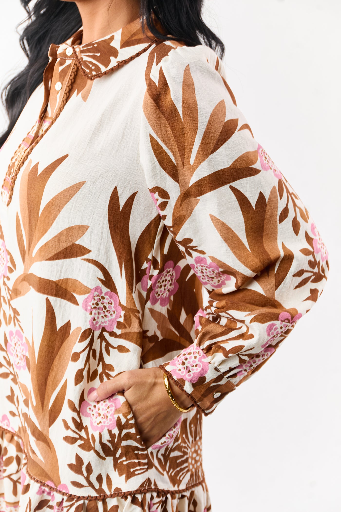 Vanilla Floral Print Half Button Up Mini Dress