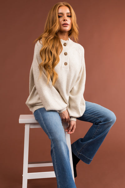 Vanilla Half Button Up Long Sleeve Sweater
