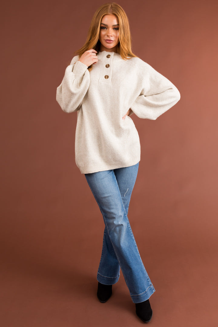 Vanilla Half Button Up Long Sleeve Sweater
