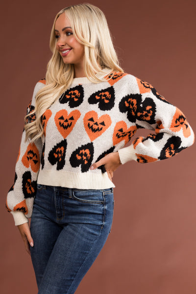 Vanilla Halloween Heart Print Knit Sweater