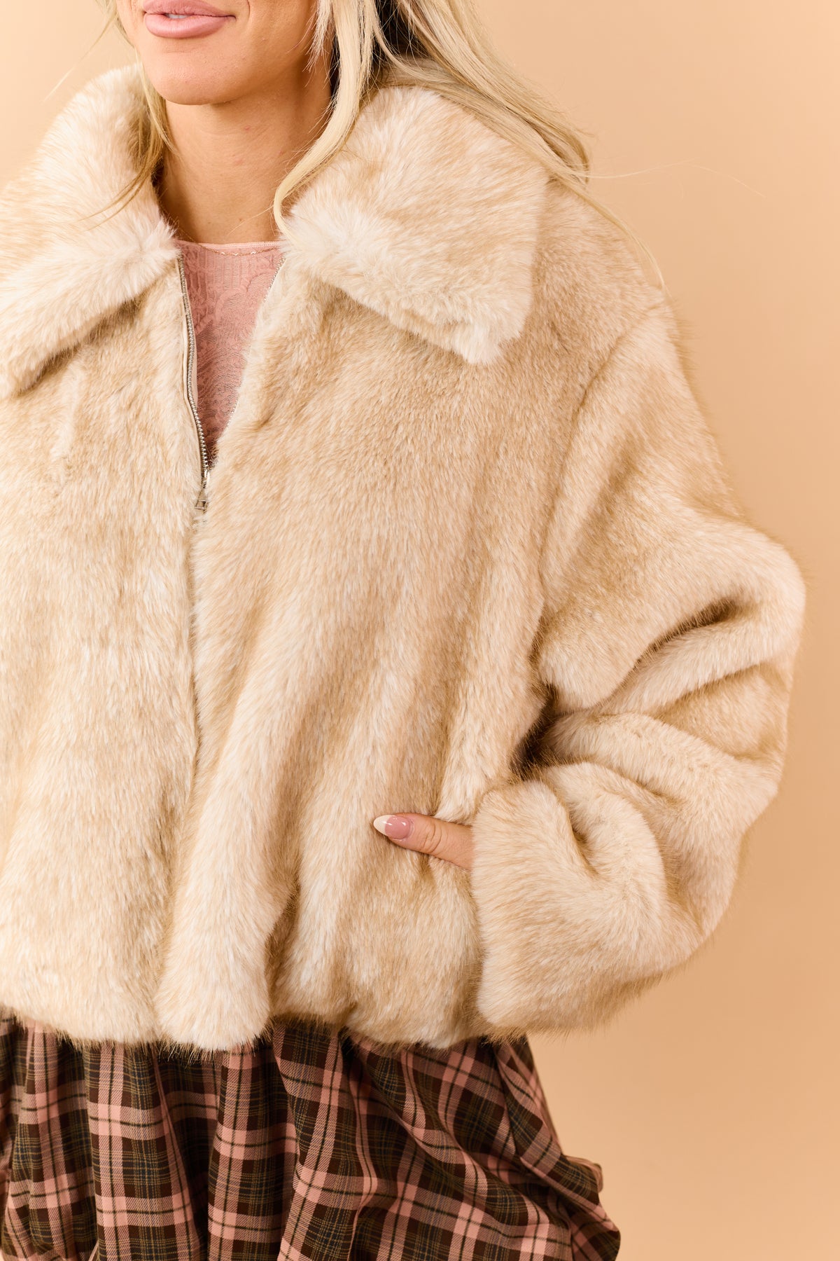 Vanilla Ivory and Brown Sugar Faux Fur Coat