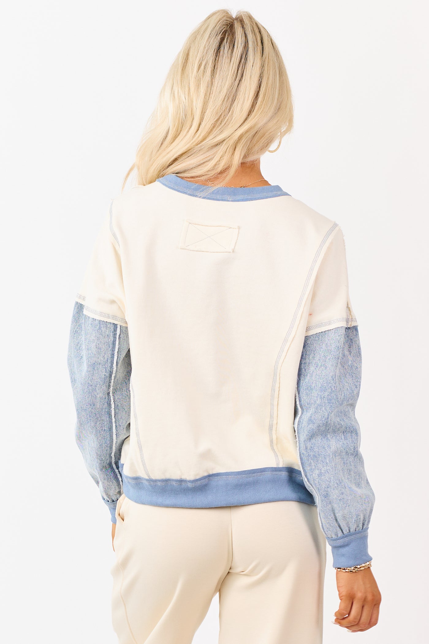 Vanilla Knit Contrast Denim Long Sleeve Top