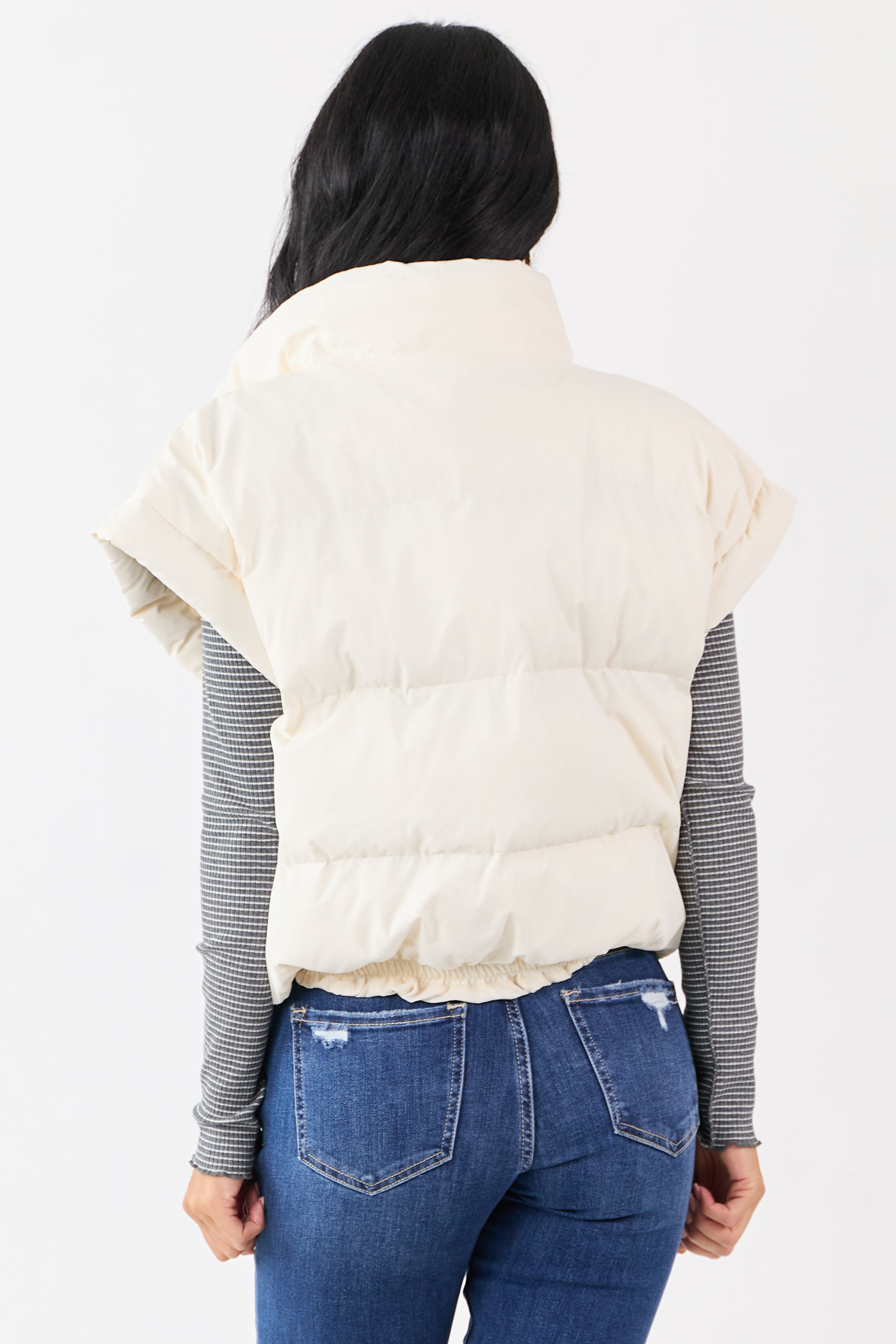 Vanilla Mock Neck Zip Up Quilted Puffer Vest