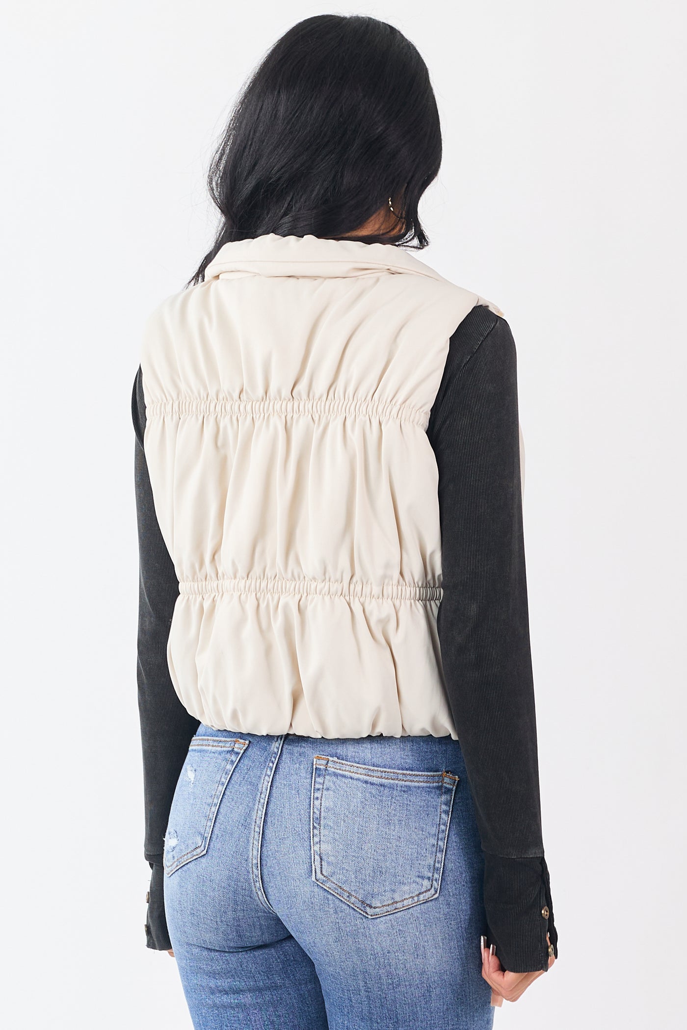 Vanilla Ruched Zip Up Puffer Vest