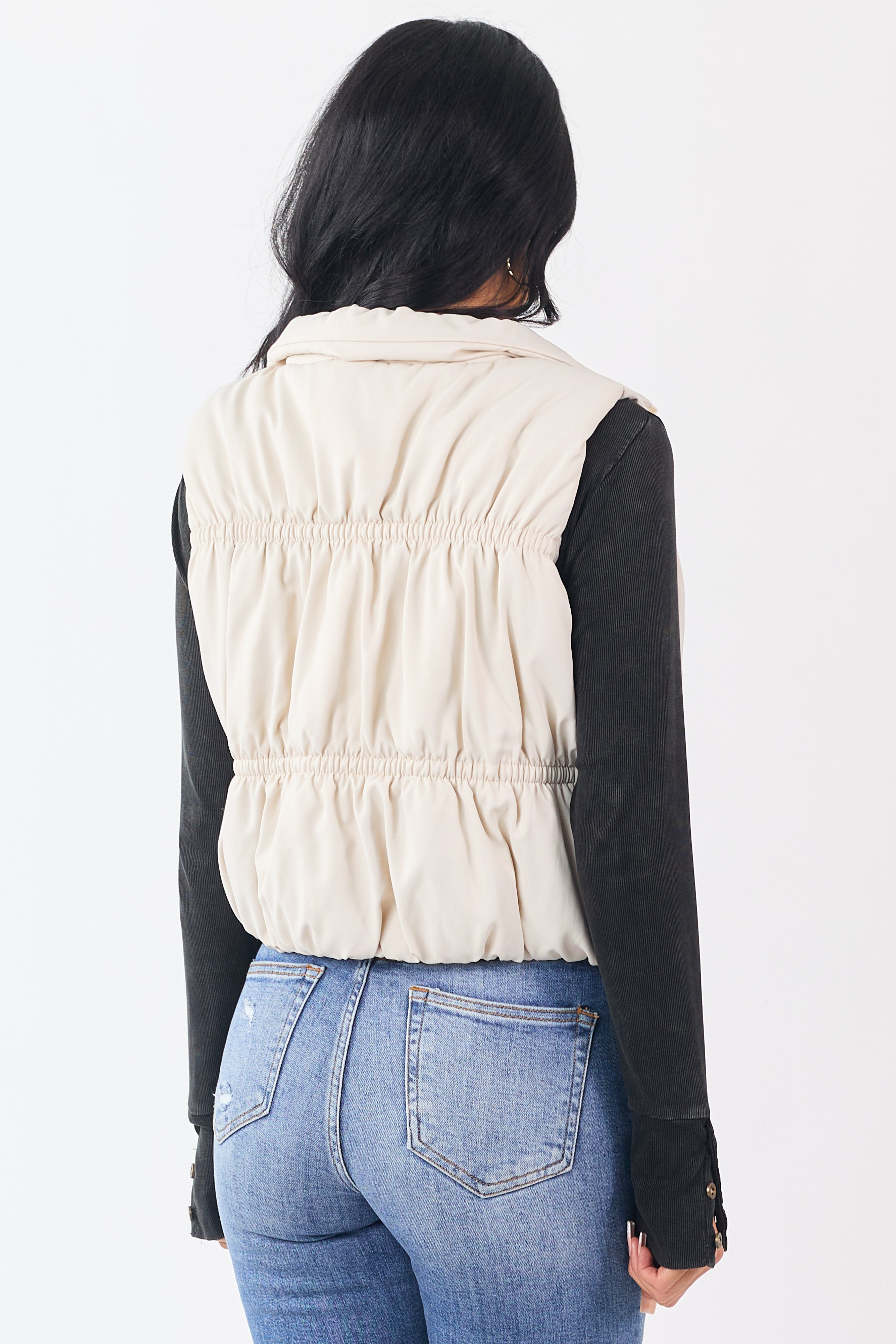 Vanilla Ruched Zip Up Puffer Vest