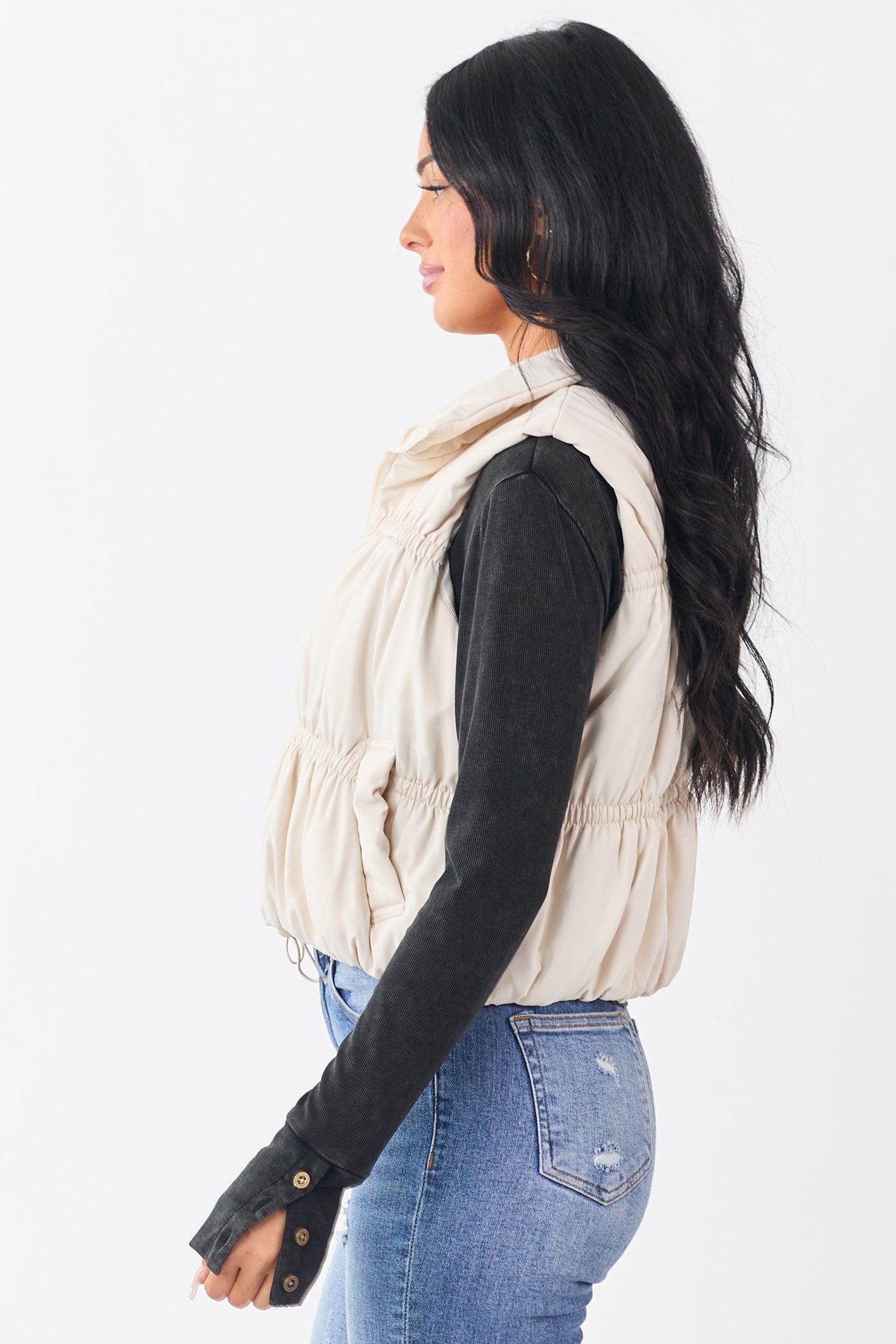 Vanilla Ruched Zip Up Puffer Vest