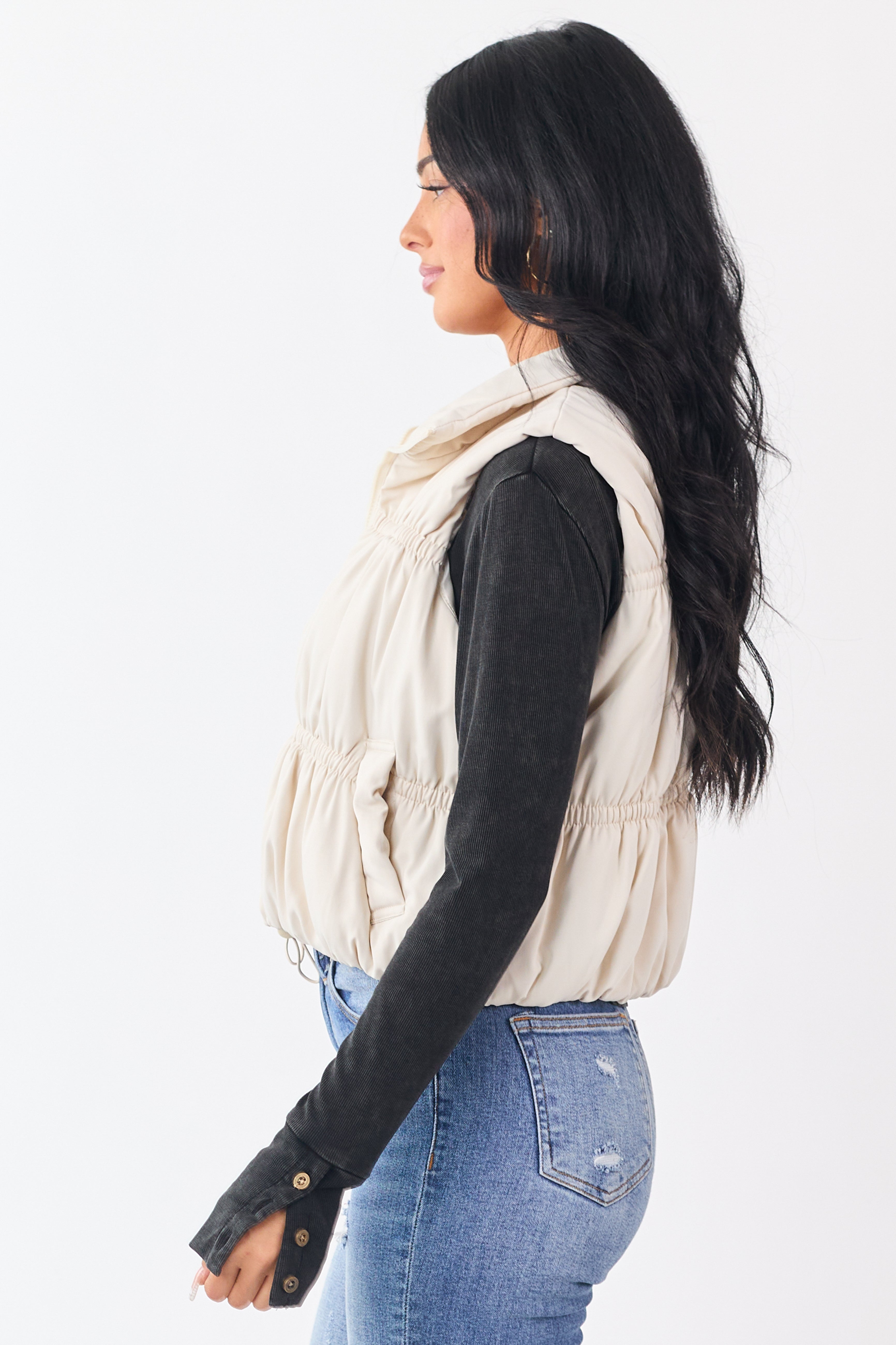 Vanilla Ruched Zip Up Puffer Vest