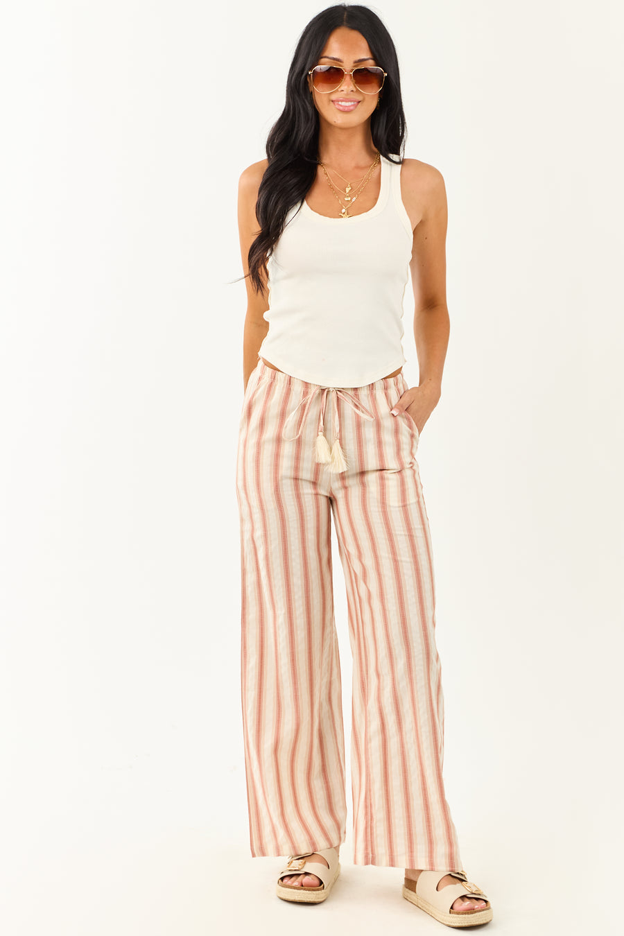Vanilla Striped Lightweight Cotton Flowy Pants
