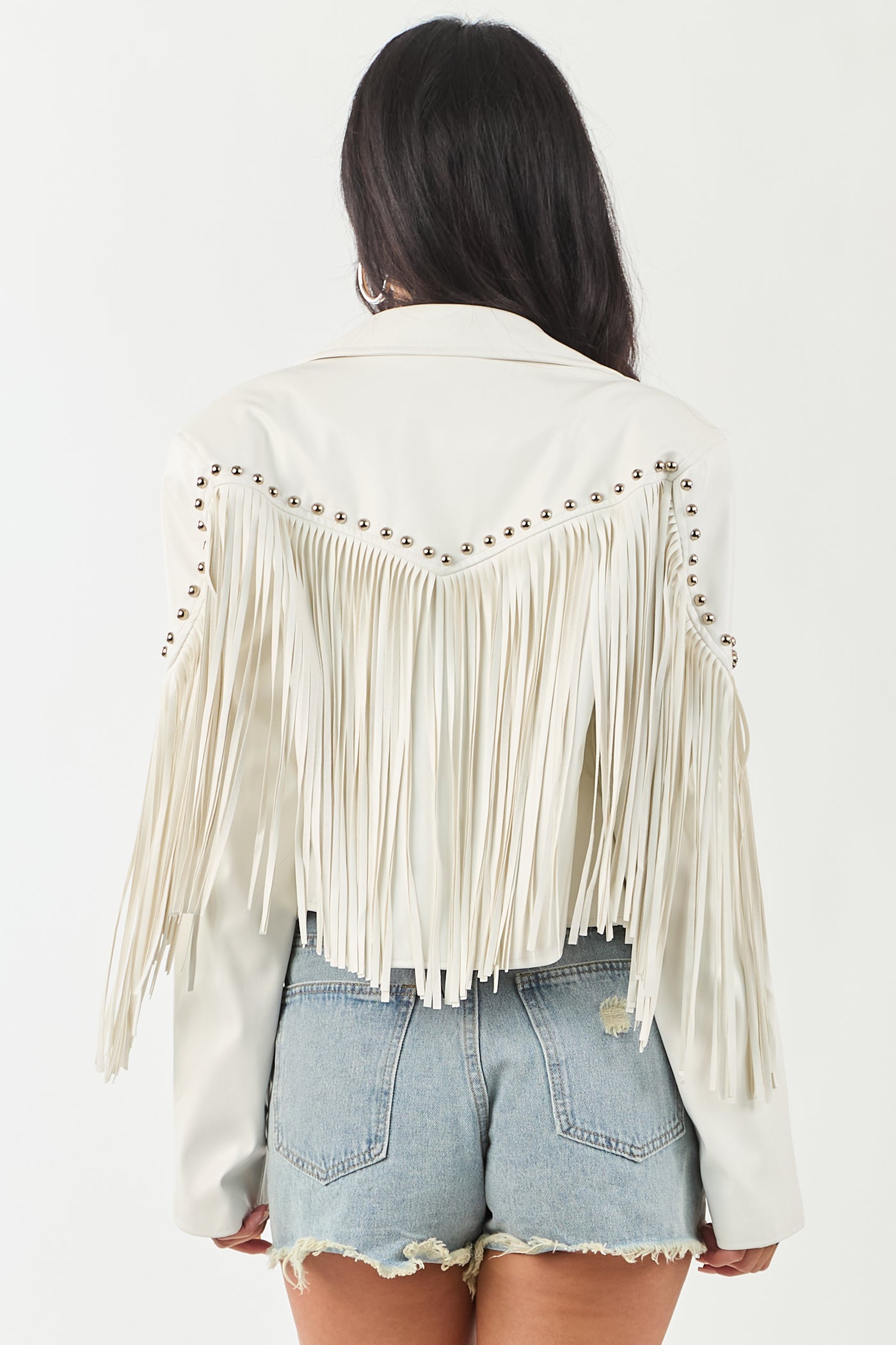 Vanilla Stud Detail Fringe Pleather Jacket