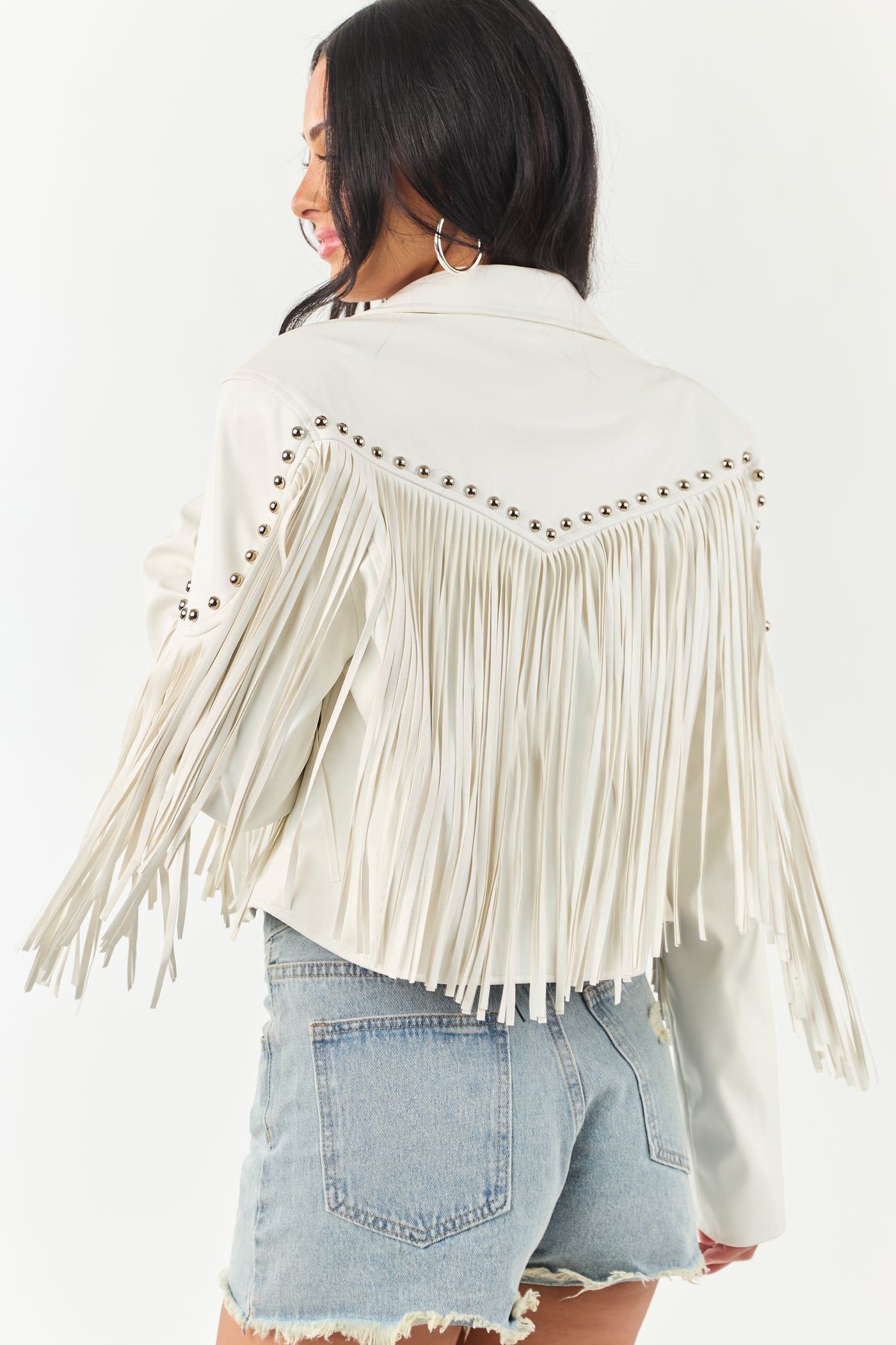 Vanilla Stud Detail Fringe Pleather Jacket