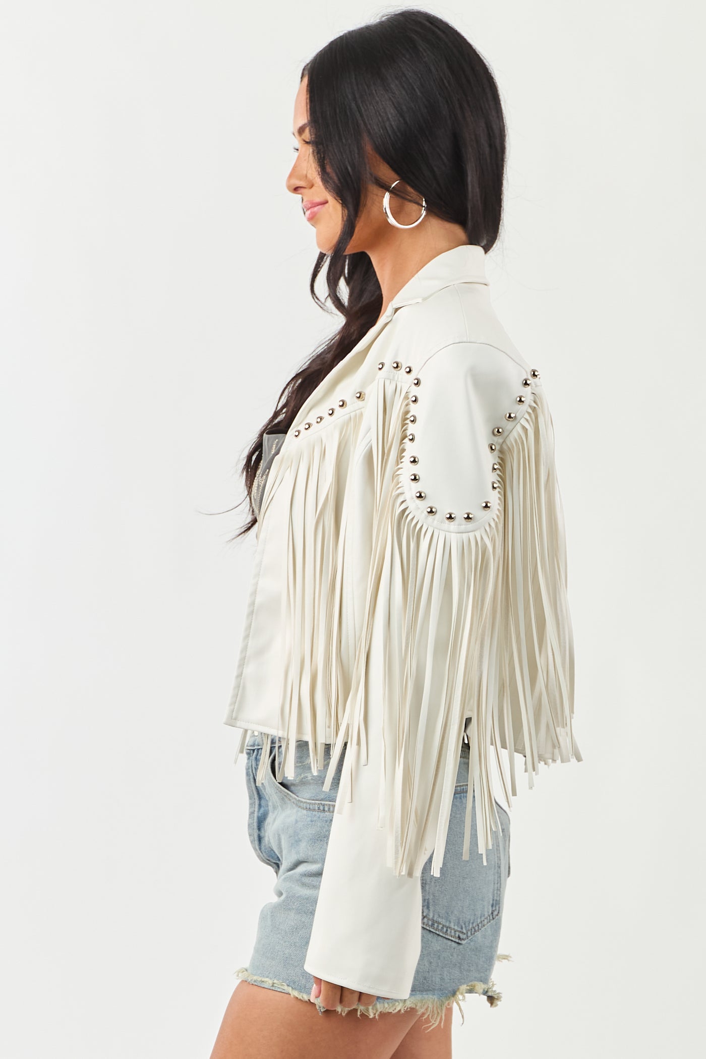 Vanilla Stud Detail Fringe Pleather Jacket