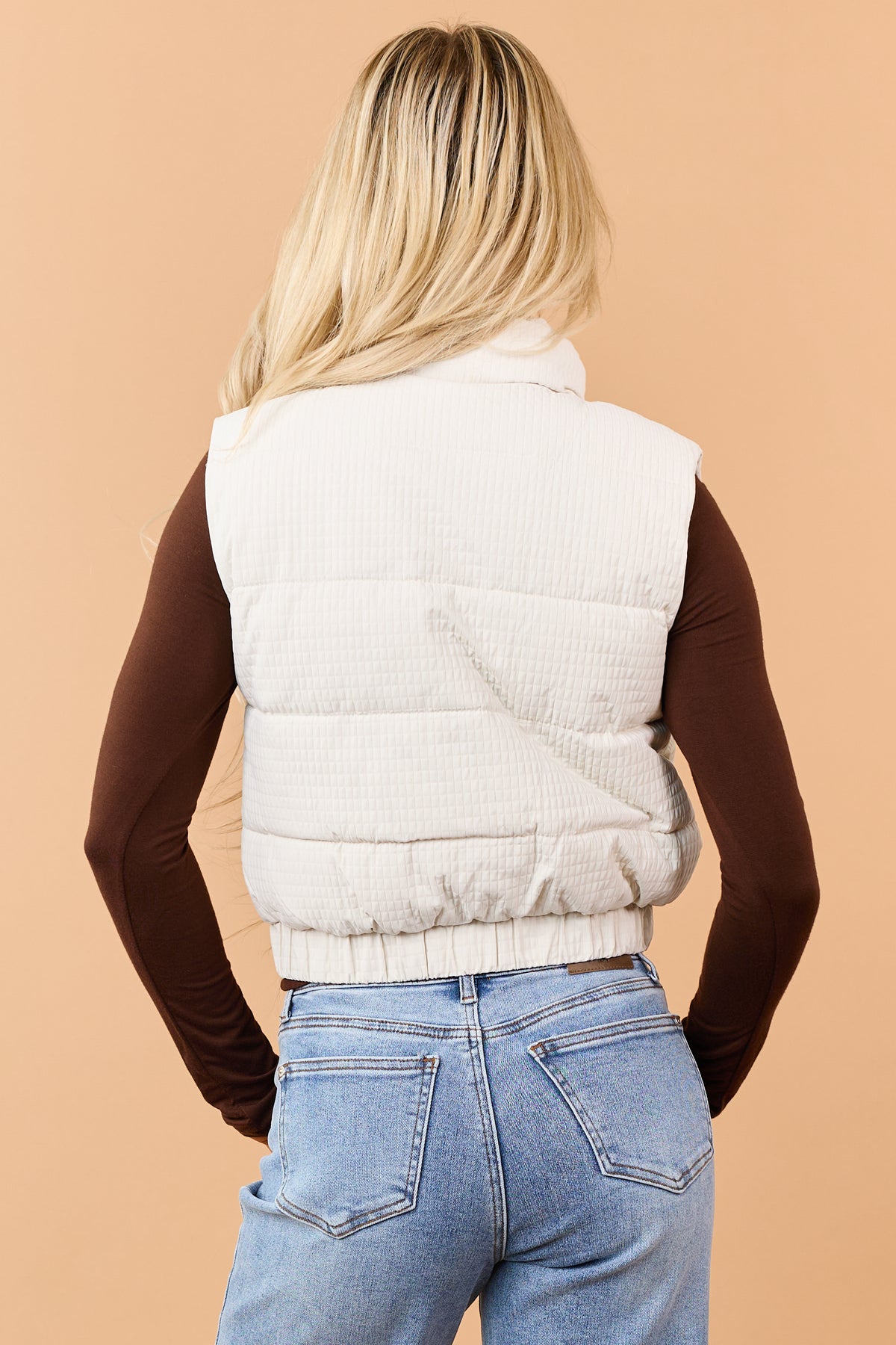 Vanilla Textured Mock Neck Zip Up Puffer Vest