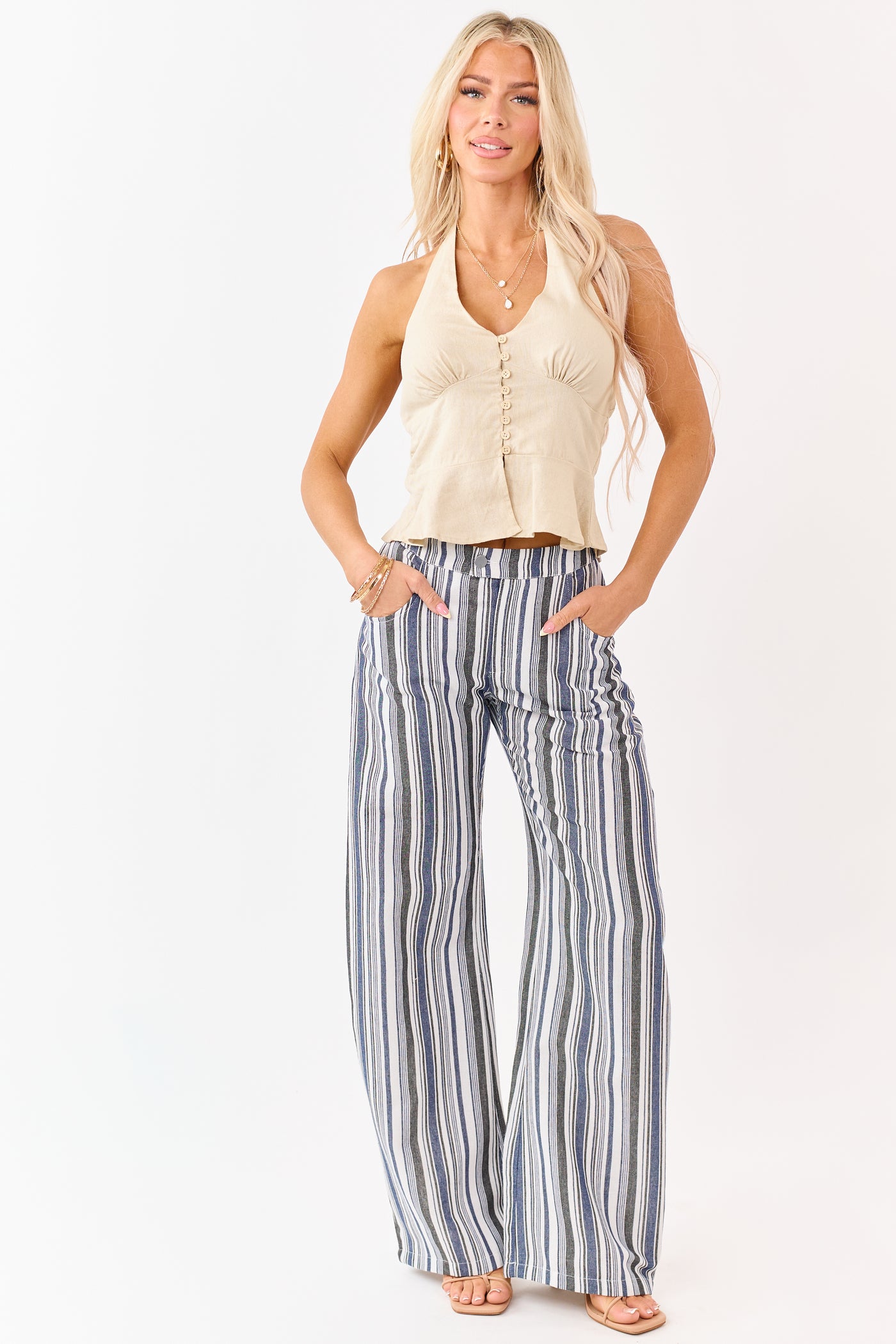 Vanilla and Cobalt Striped Wide Leg Pants