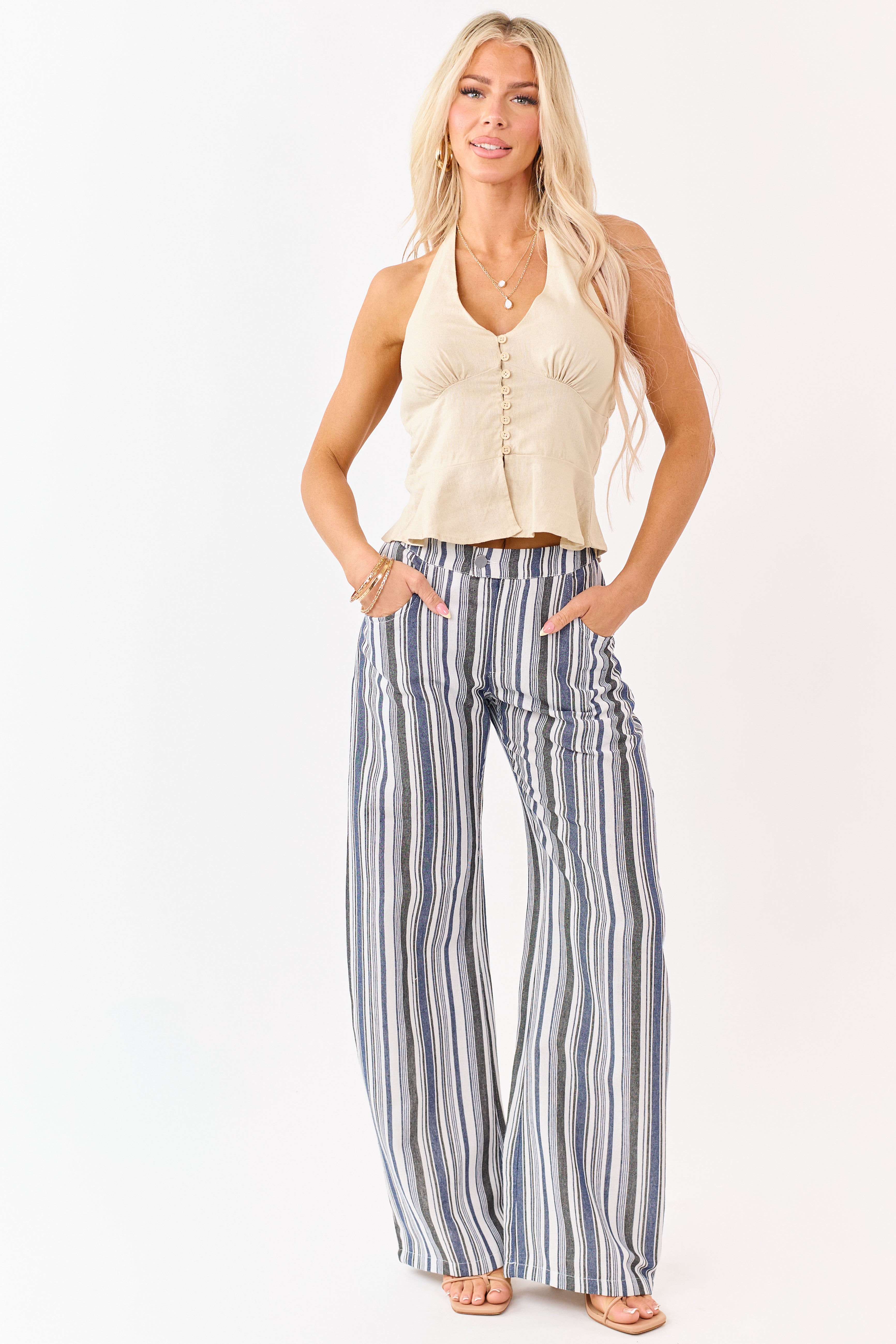 Vanilla and Cobalt Striped Wide Leg Pants