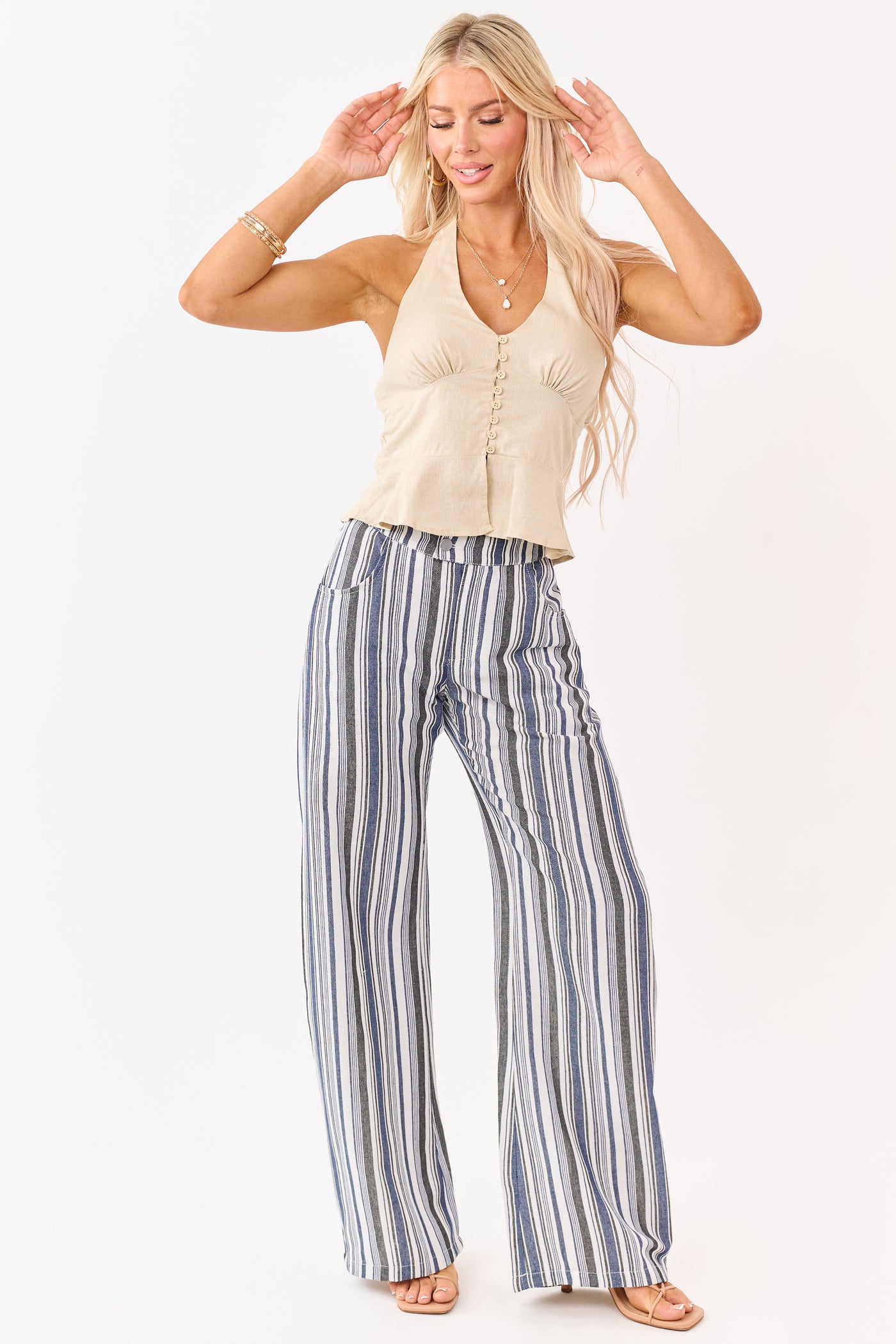 Vanilla and Cobalt Striped Wide Leg Pants