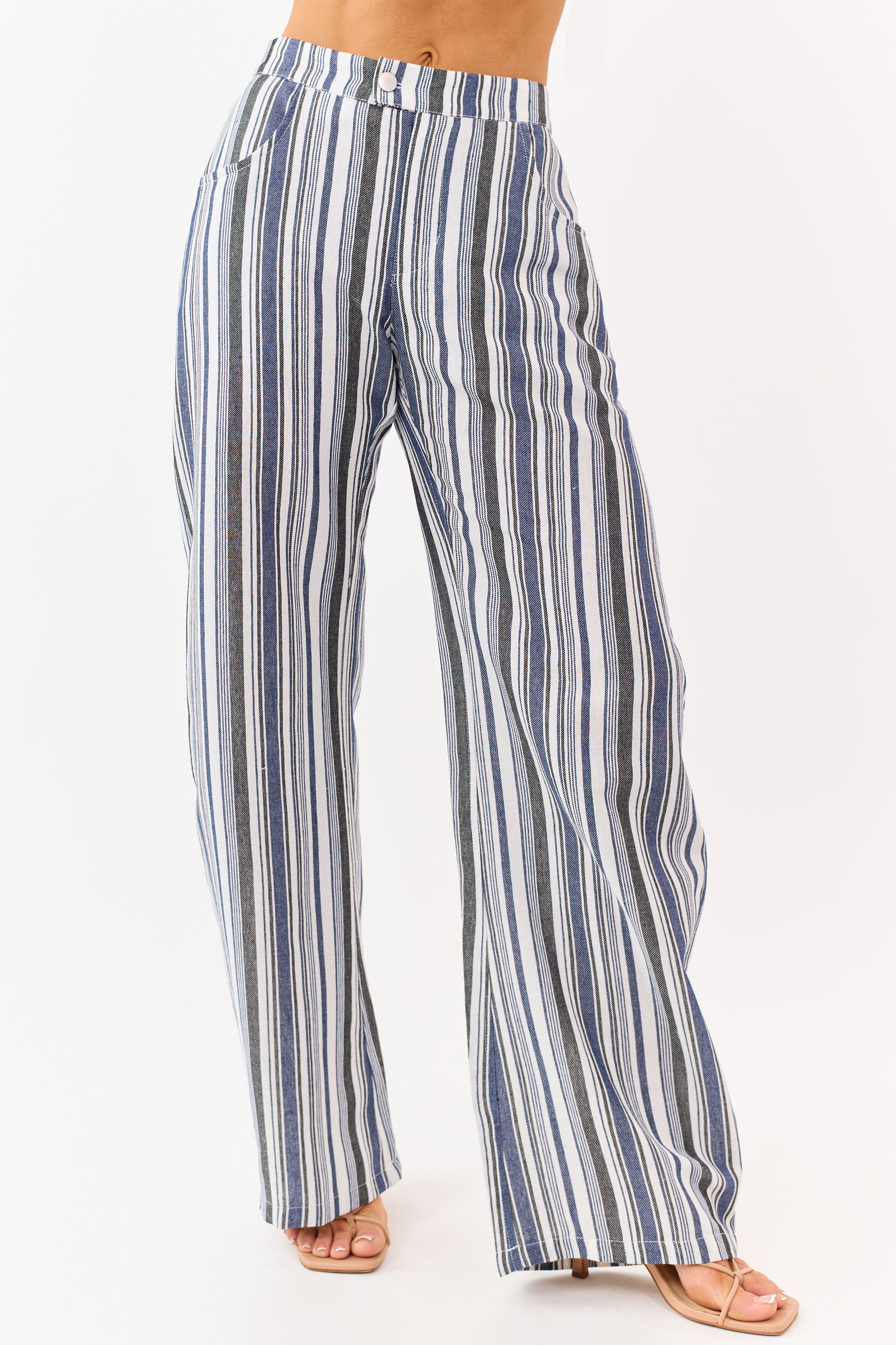 Vanilla and Cobalt Striped Wide Leg Pants