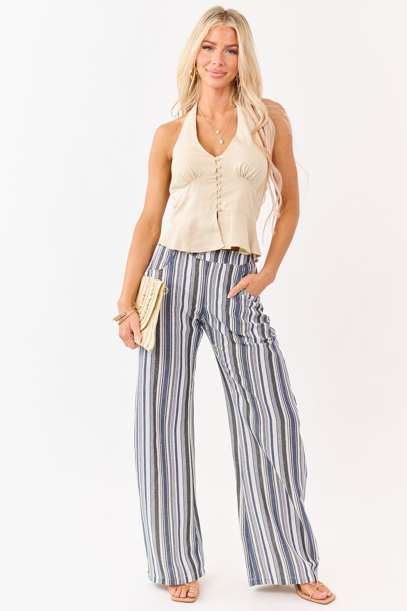 Vanilla and Cobalt Striped Wide Leg Pants