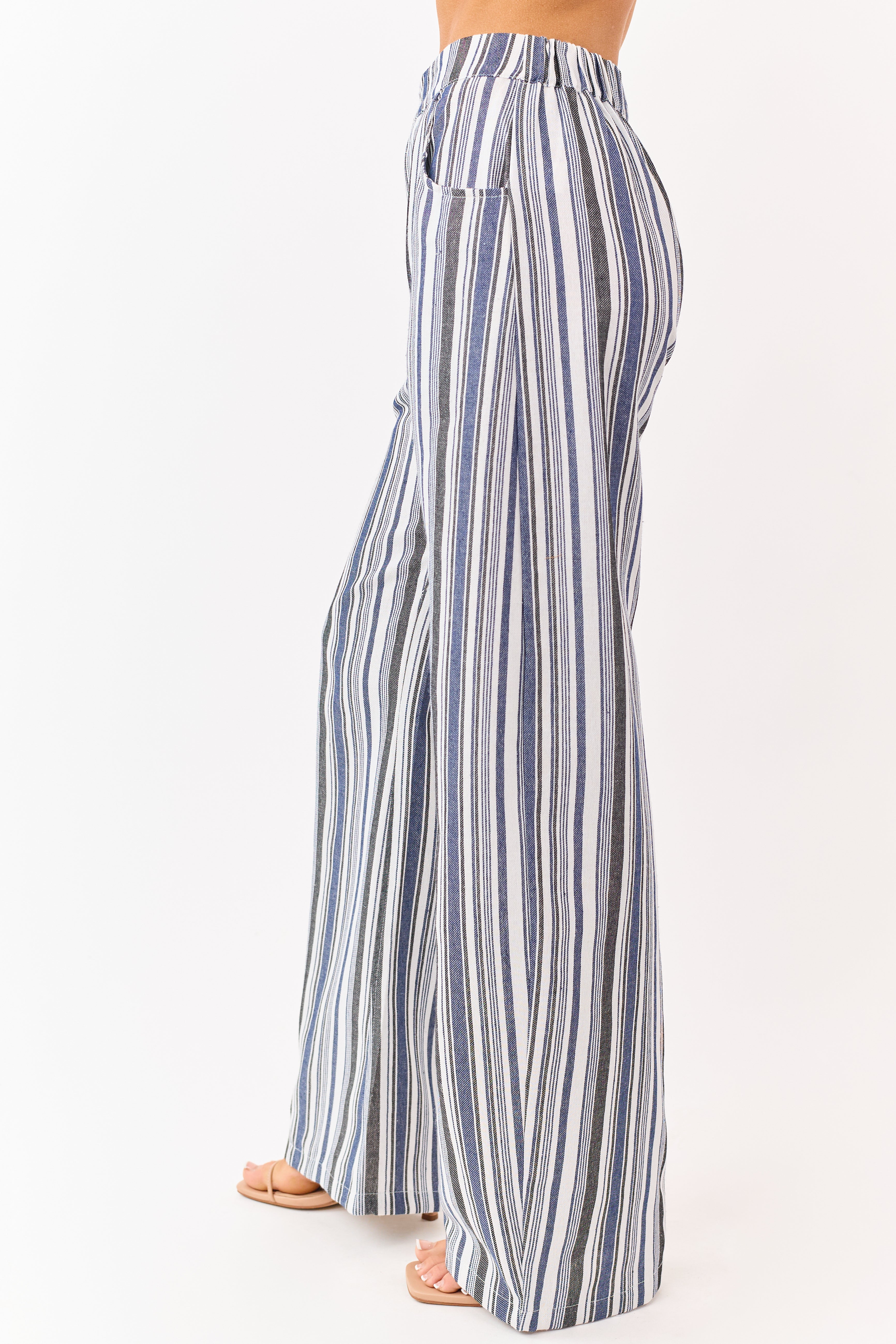 Vanilla and Cobalt Striped Wide Leg Pants