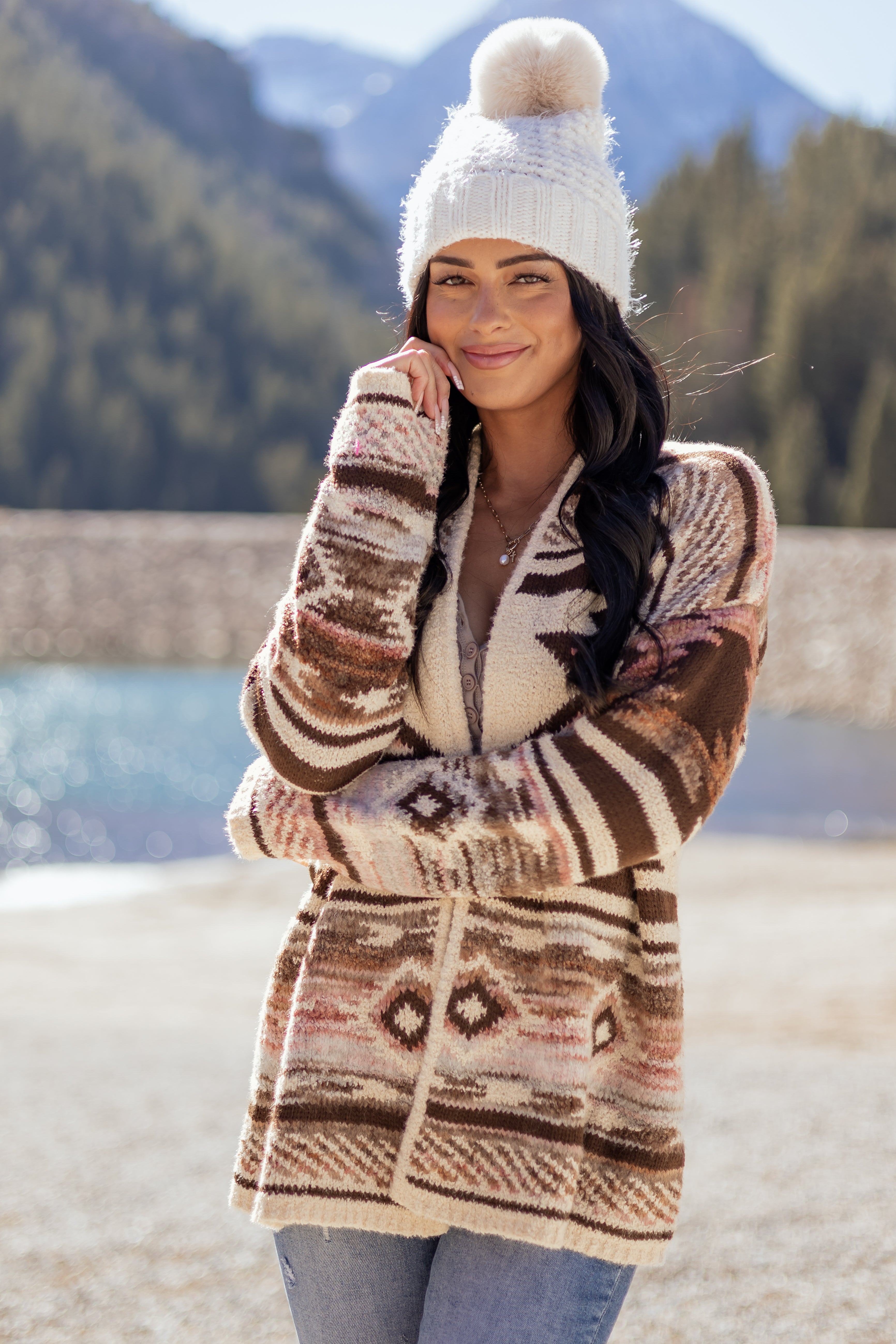 Vanilla Aztec Print Open Front Sweater Cardigan