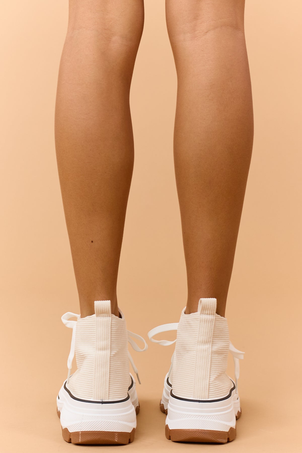 Vanilla Ivory Corduroy High Top Platform Sneakers