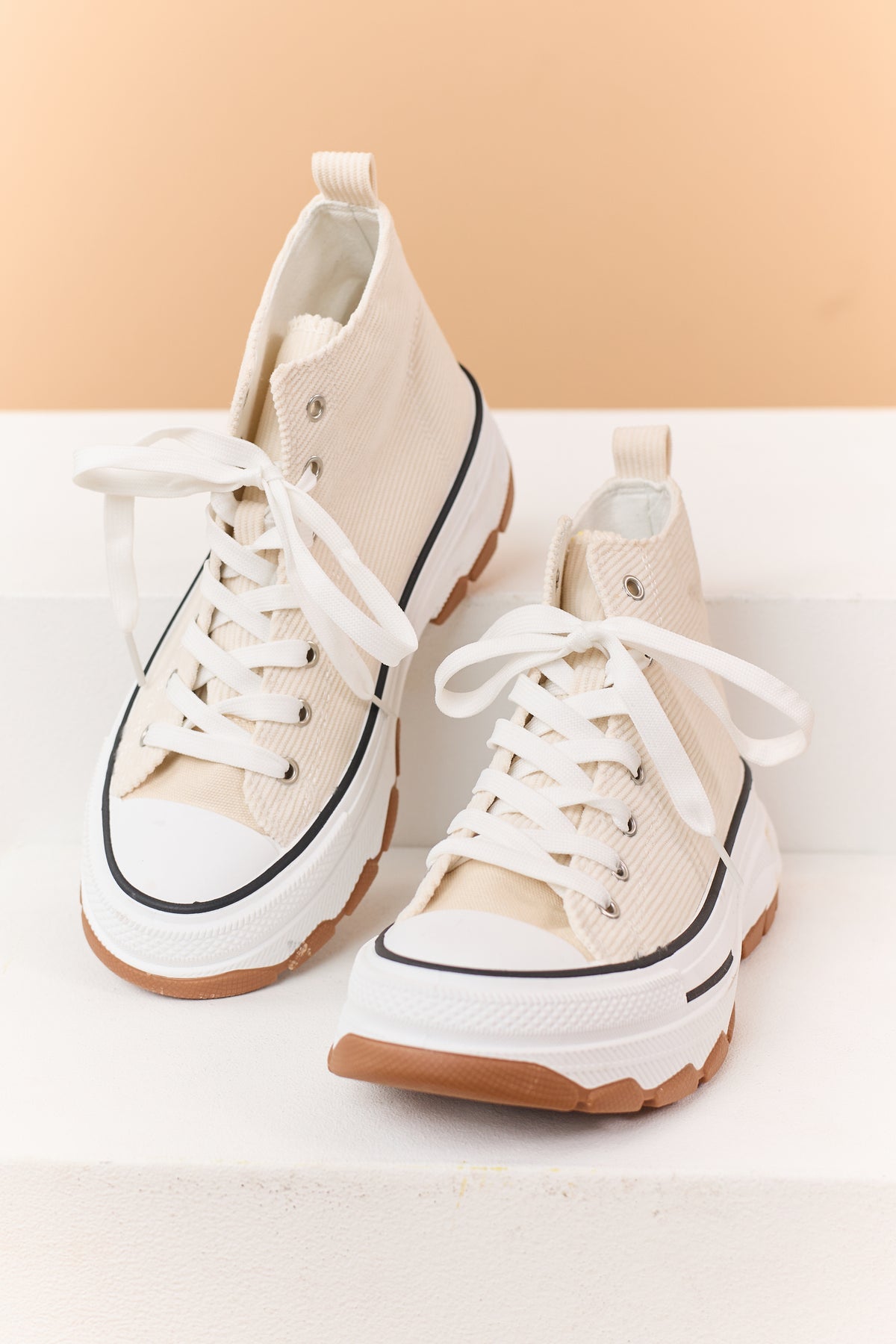 Vanilla Ivory Corduroy High Top Platform Sneakers