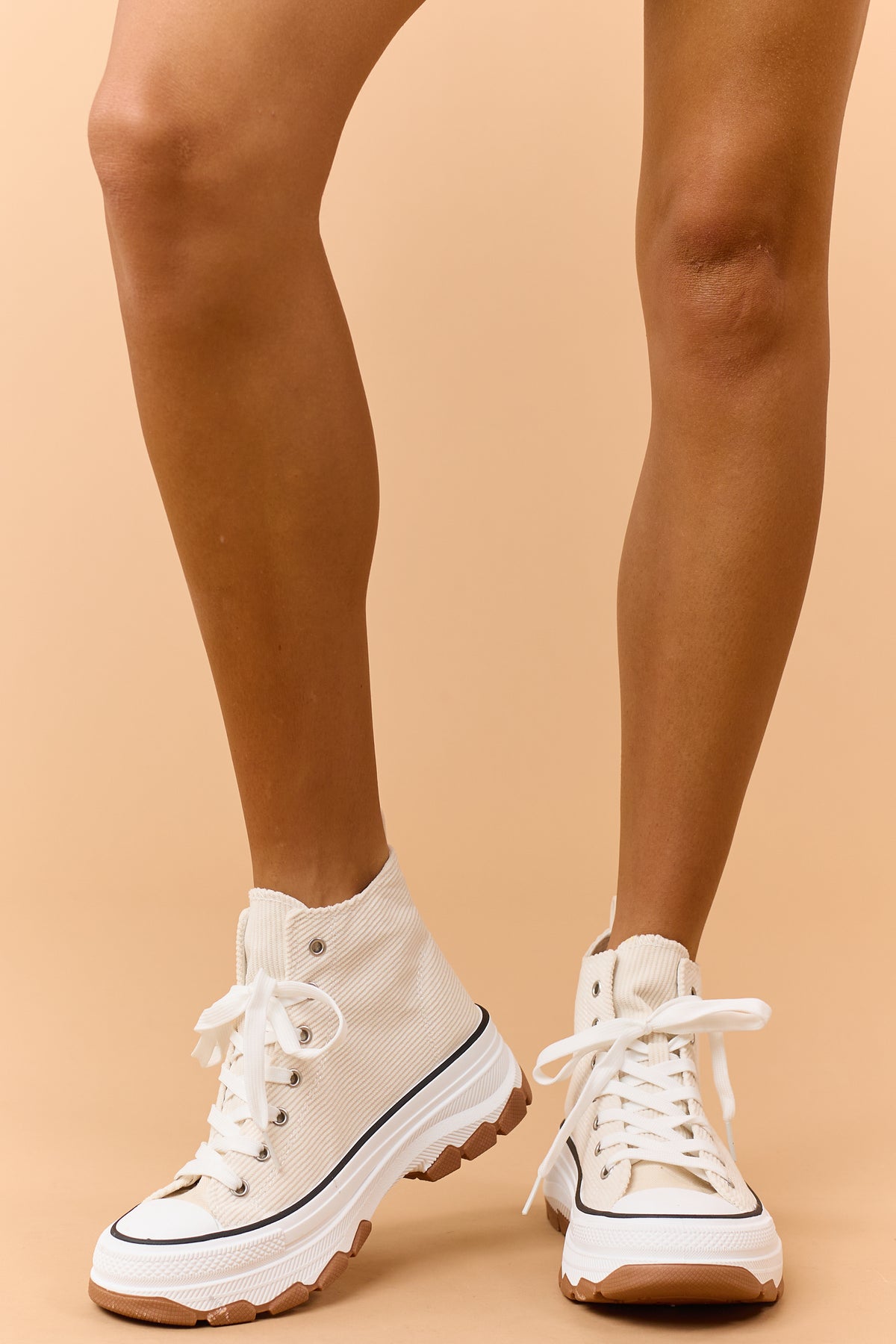 Vanilla Ivory Corduroy High Top Platform Sneakers
