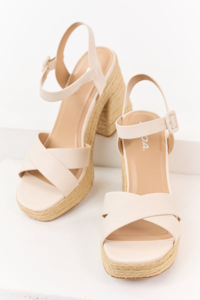 Vanilla Leather Platform Espadrille Block Heels