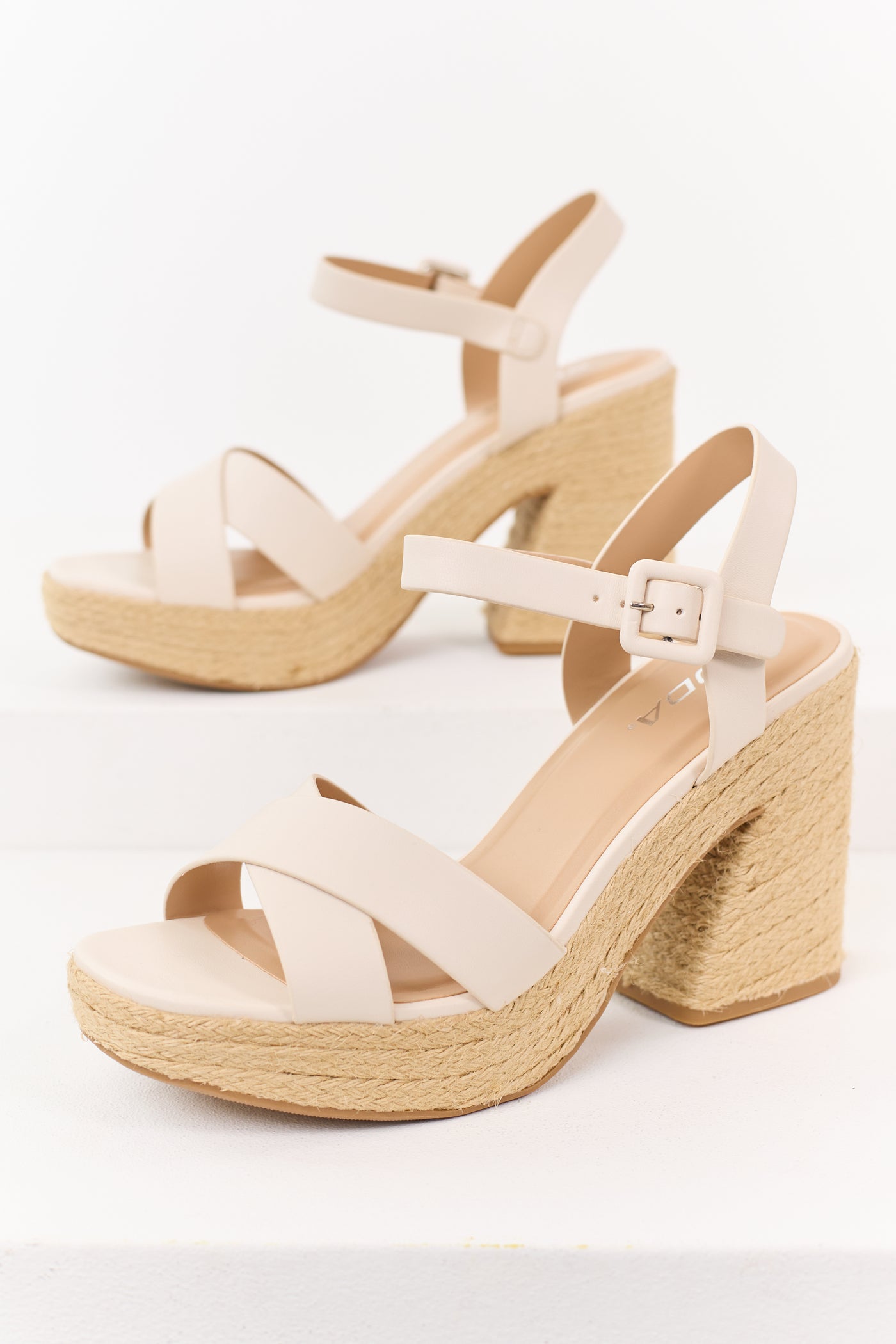 Vanilla Leather Platform Espadrille Block Heels