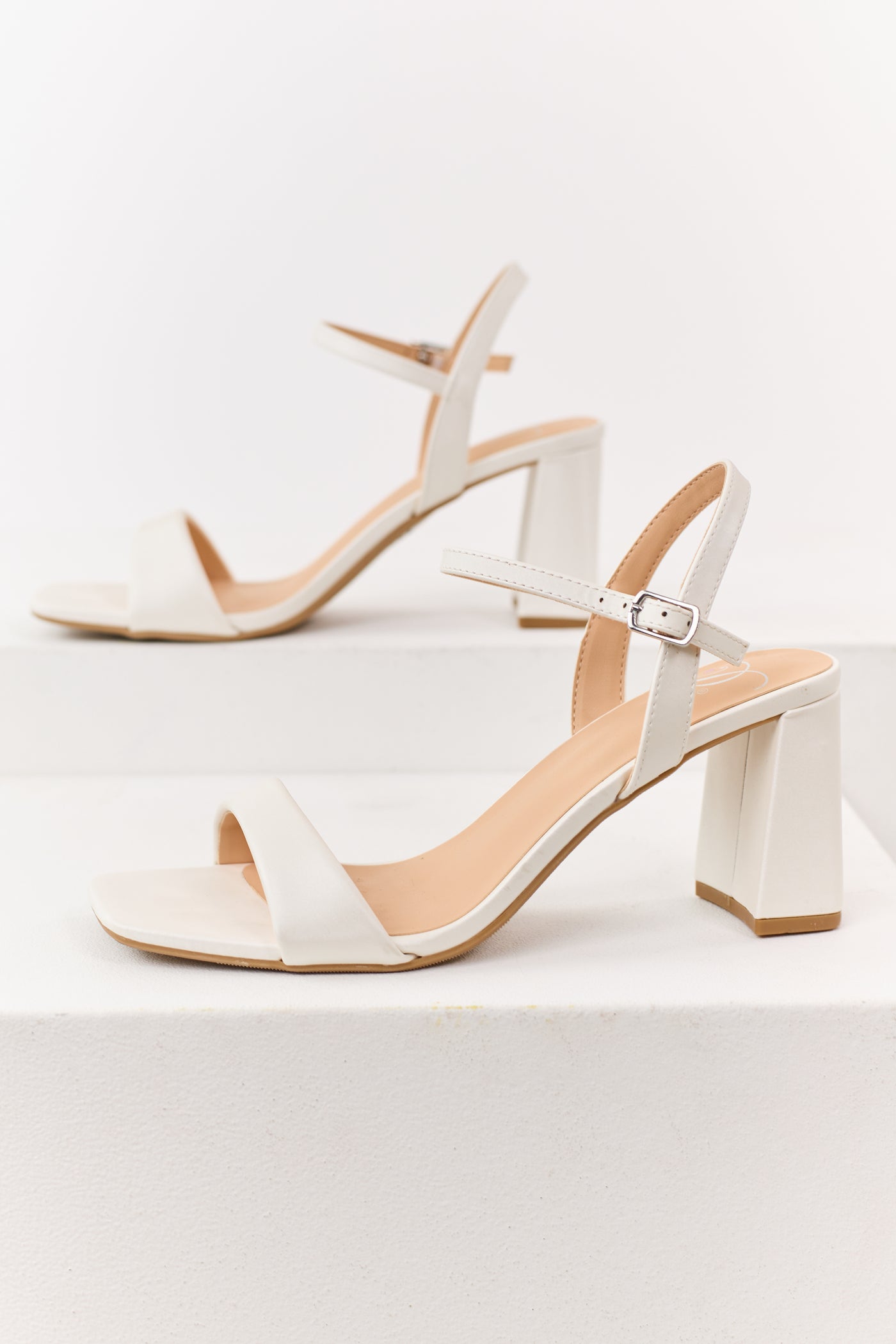 Vanilla Square Toe Ankle Strap Heels