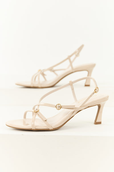 Vanilla Strappy Faux Leather Open Toed Heels