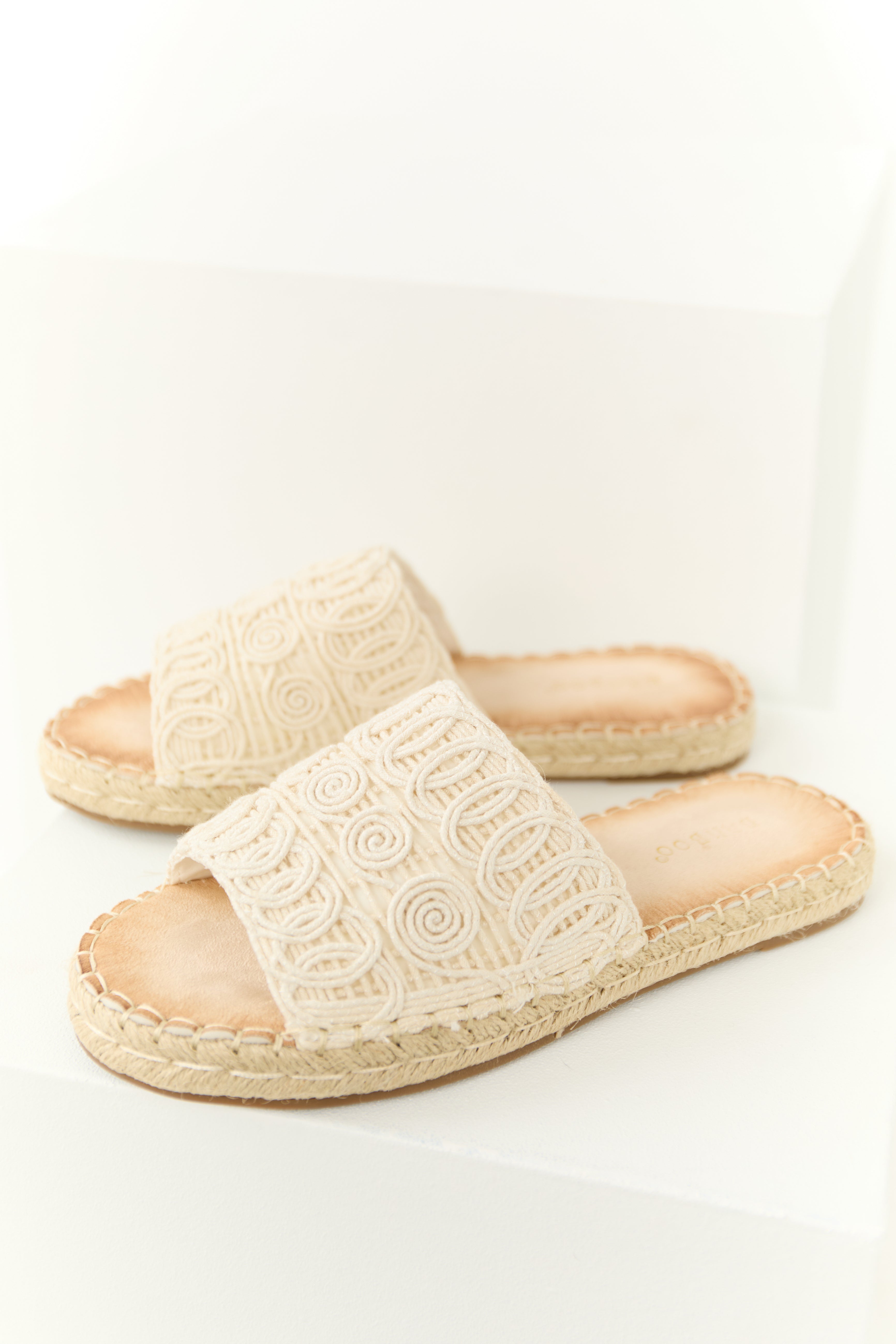 Vanilla Woven Lace Espadrille Slide On Sandals | Lime Lush Boutique