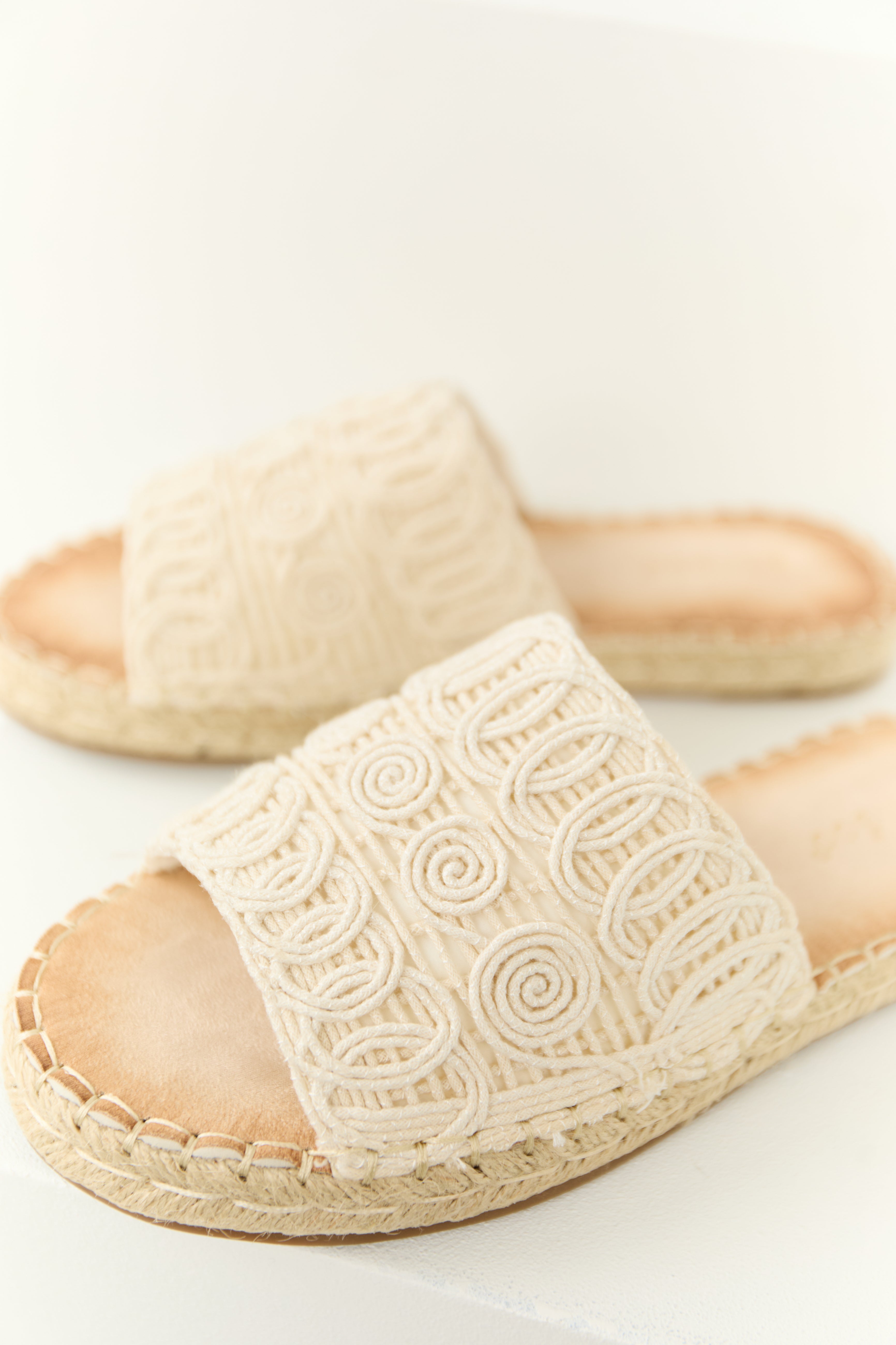 Vanilla Woven Lace Espadrille Slide On Sandals | Lime Lush Boutique