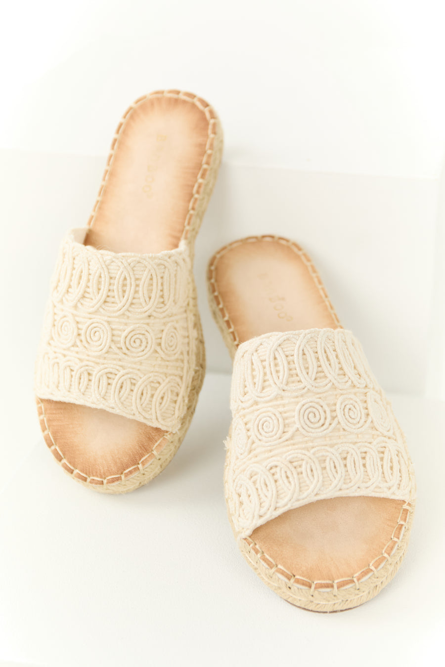 Vanilla Woven Lace Espadrille Slide On Sandals
