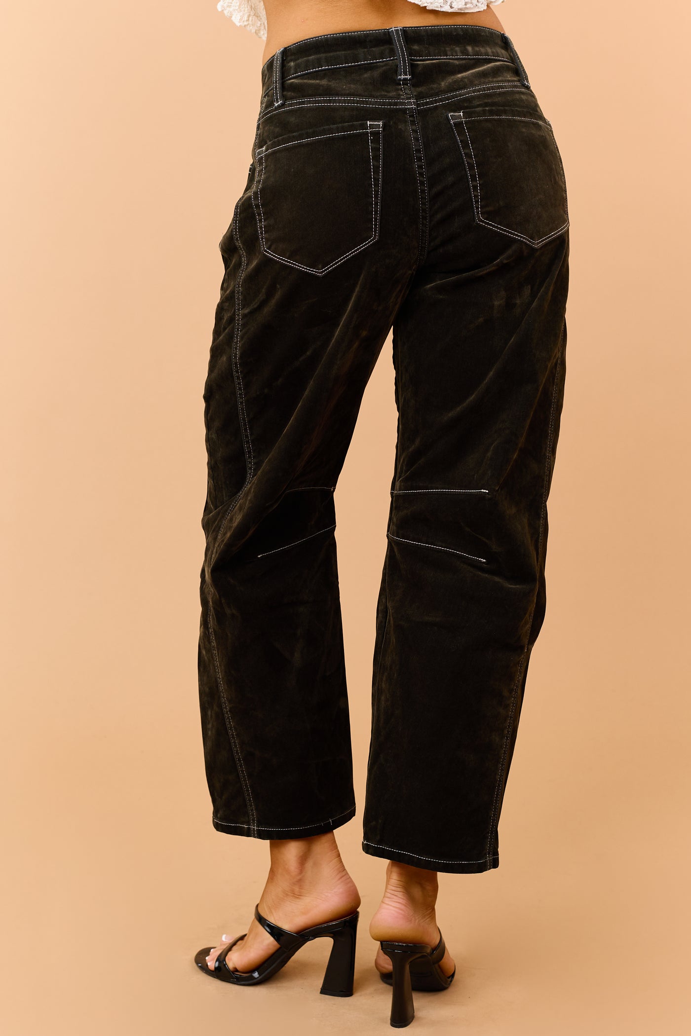 Vervet Dark Forest Green Crop Velvet Barrel Jeans