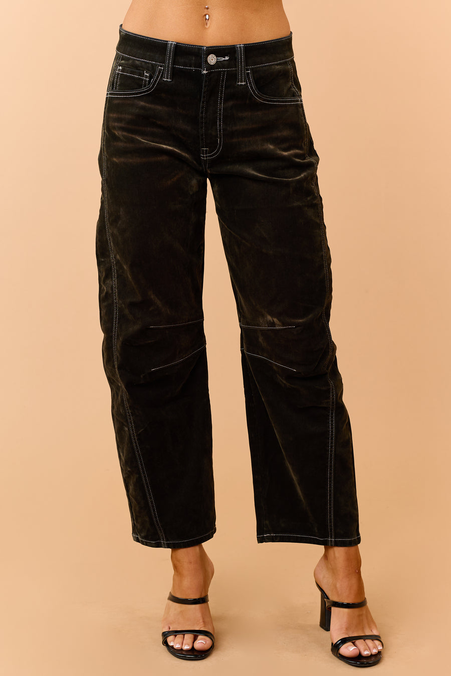 Vervet Dark Forest Green Crop Velvet Barrel Jeans