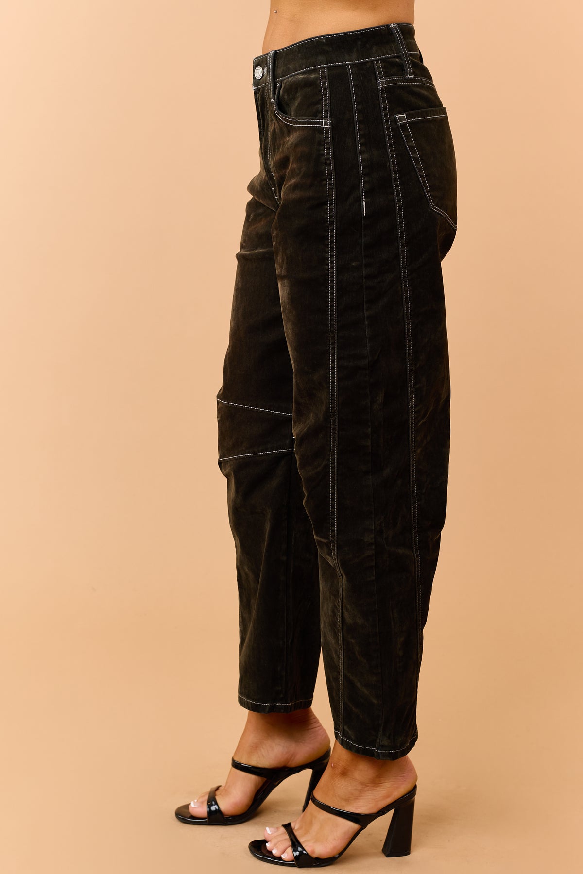 Vervet Dark Forest Green Crop Velvet Barrel Jeans