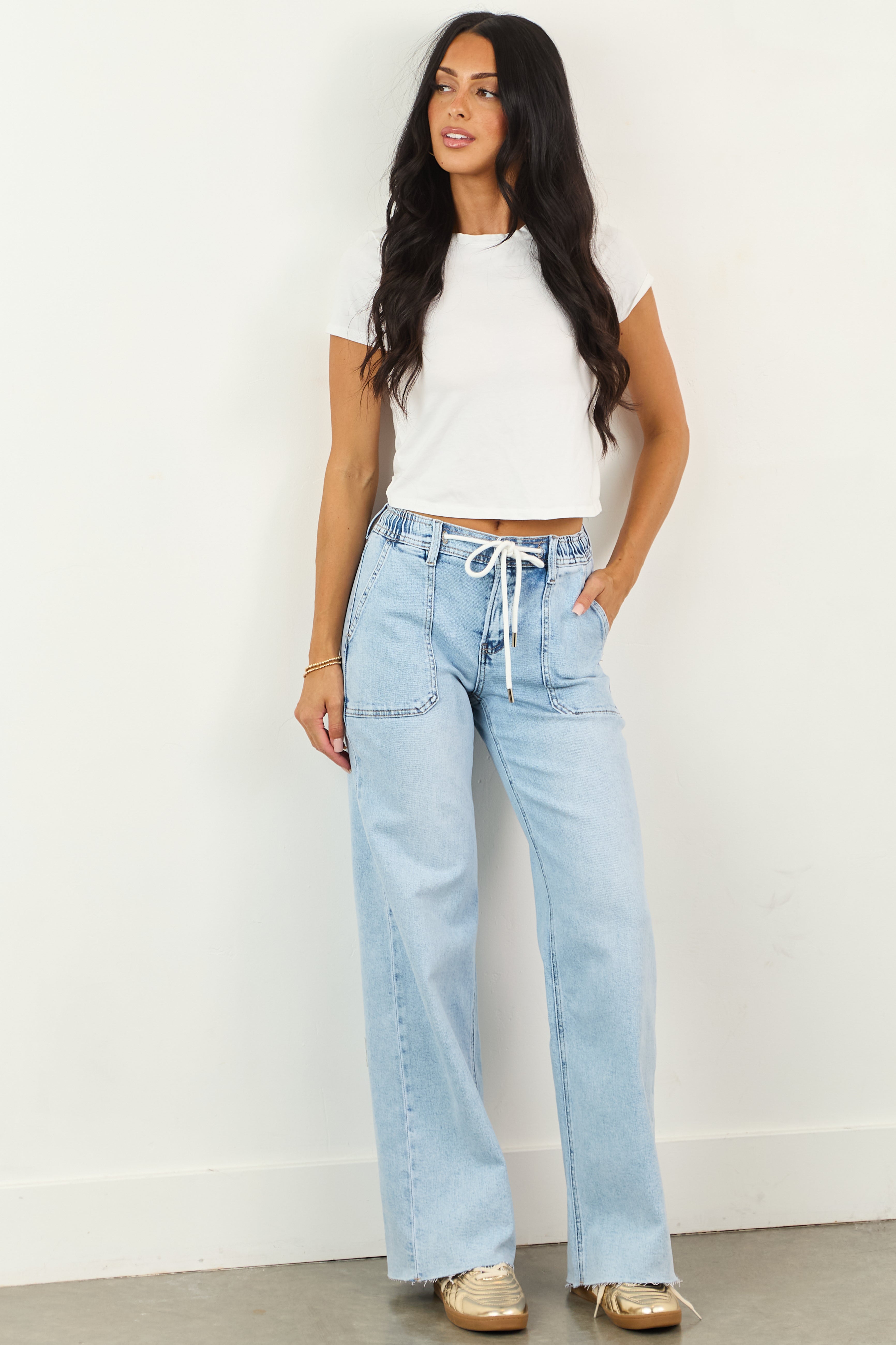 Vervet Light Acid Wash Stretchy Wide Leg Jeans