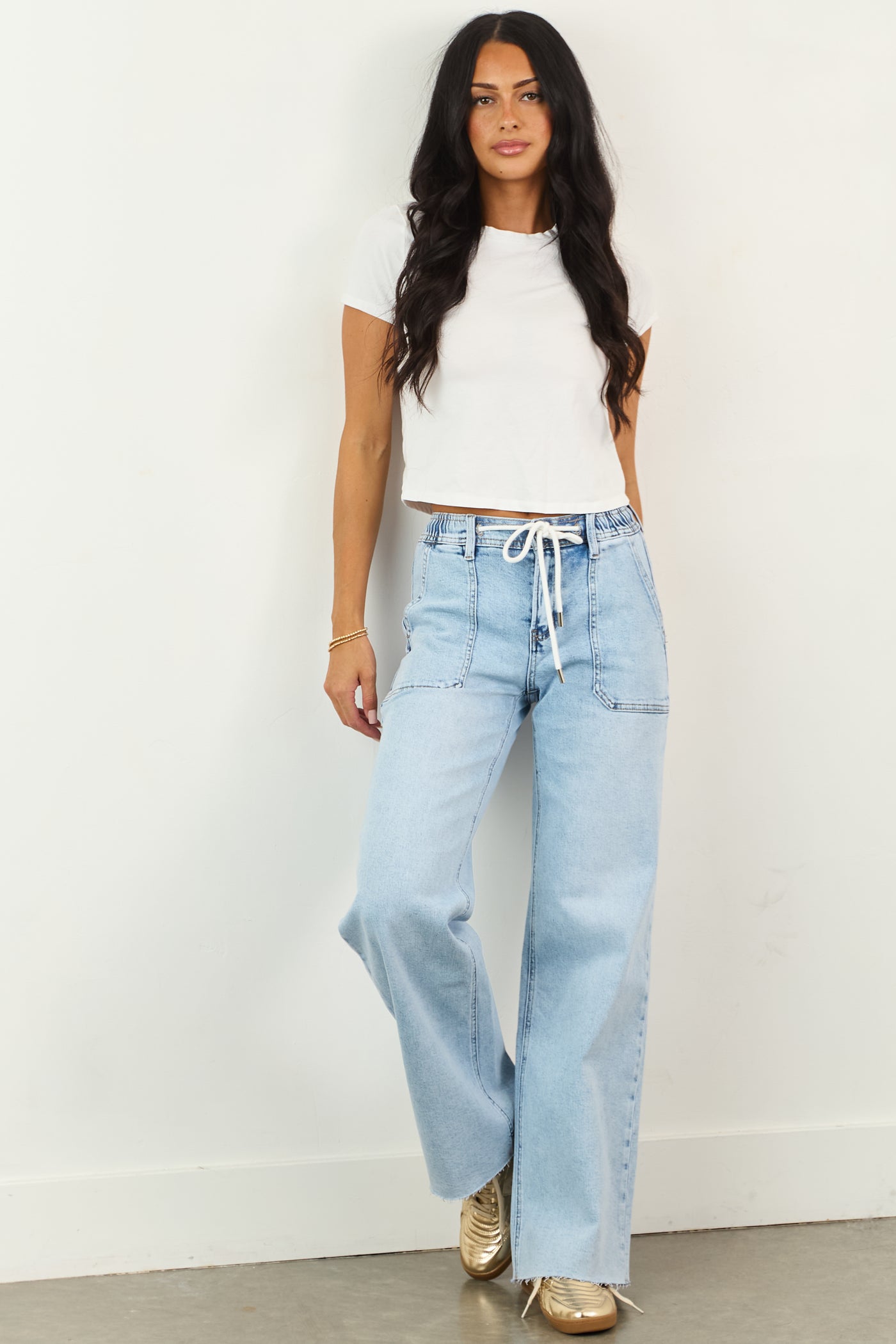 Vervet Light Acid Wash Stretchy Wide Leg Jeans