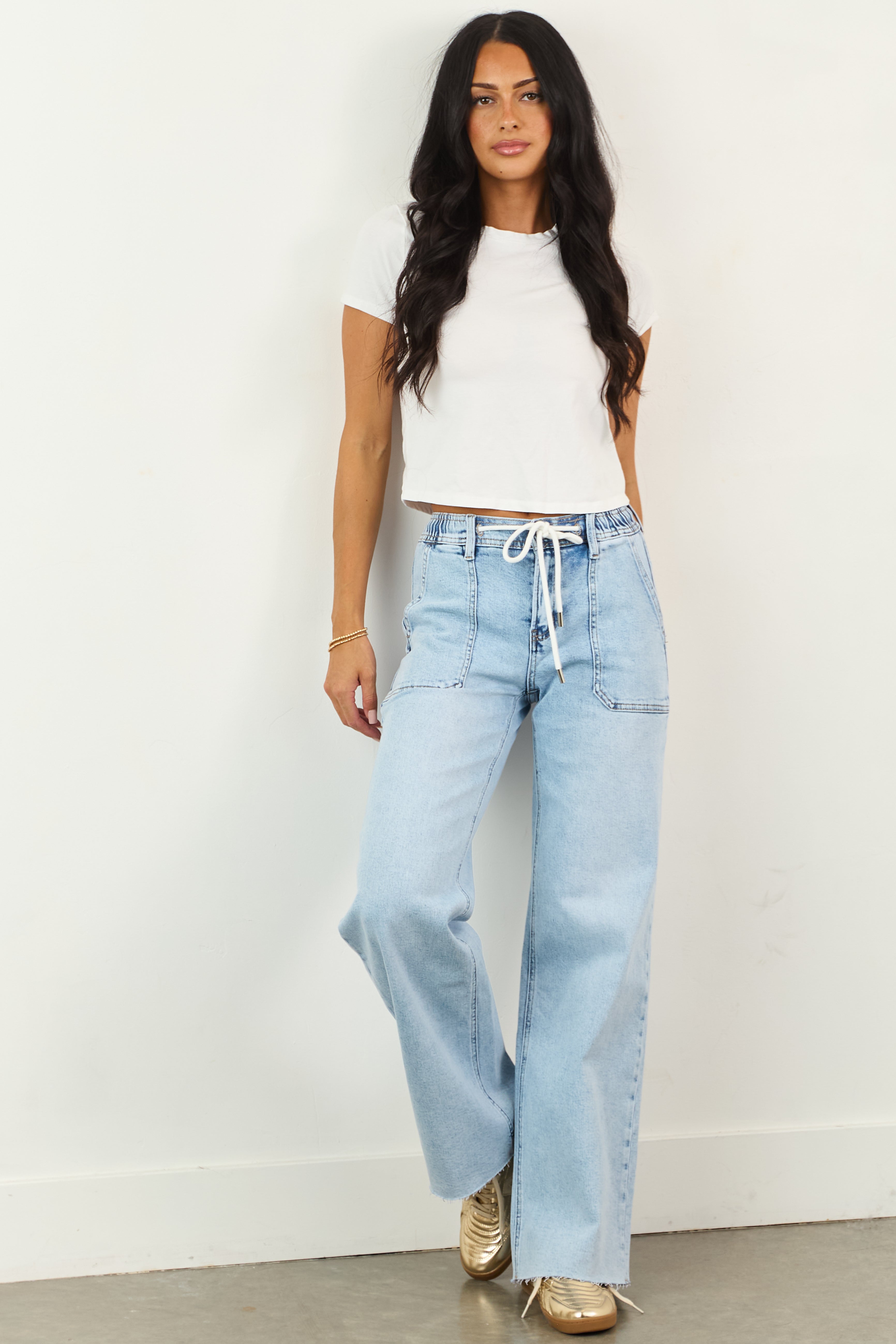 Vervet Light Acid Wash Stretchy Wide Leg Jeans