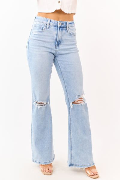 Vervet Light Wash Distressed Stretchy Flare Jeans