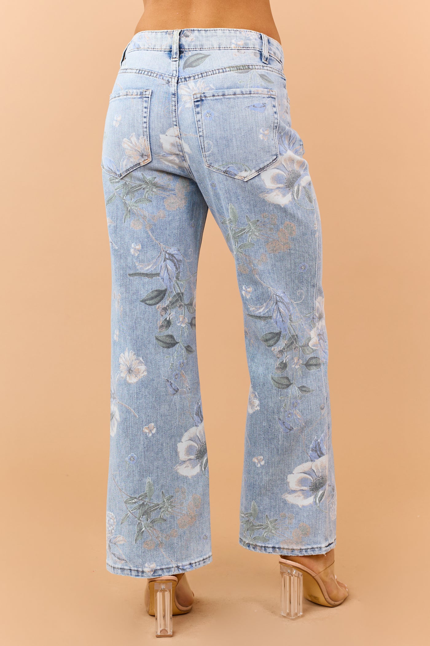 Vervet Light Wash Floral Print Wide Flare Jeans