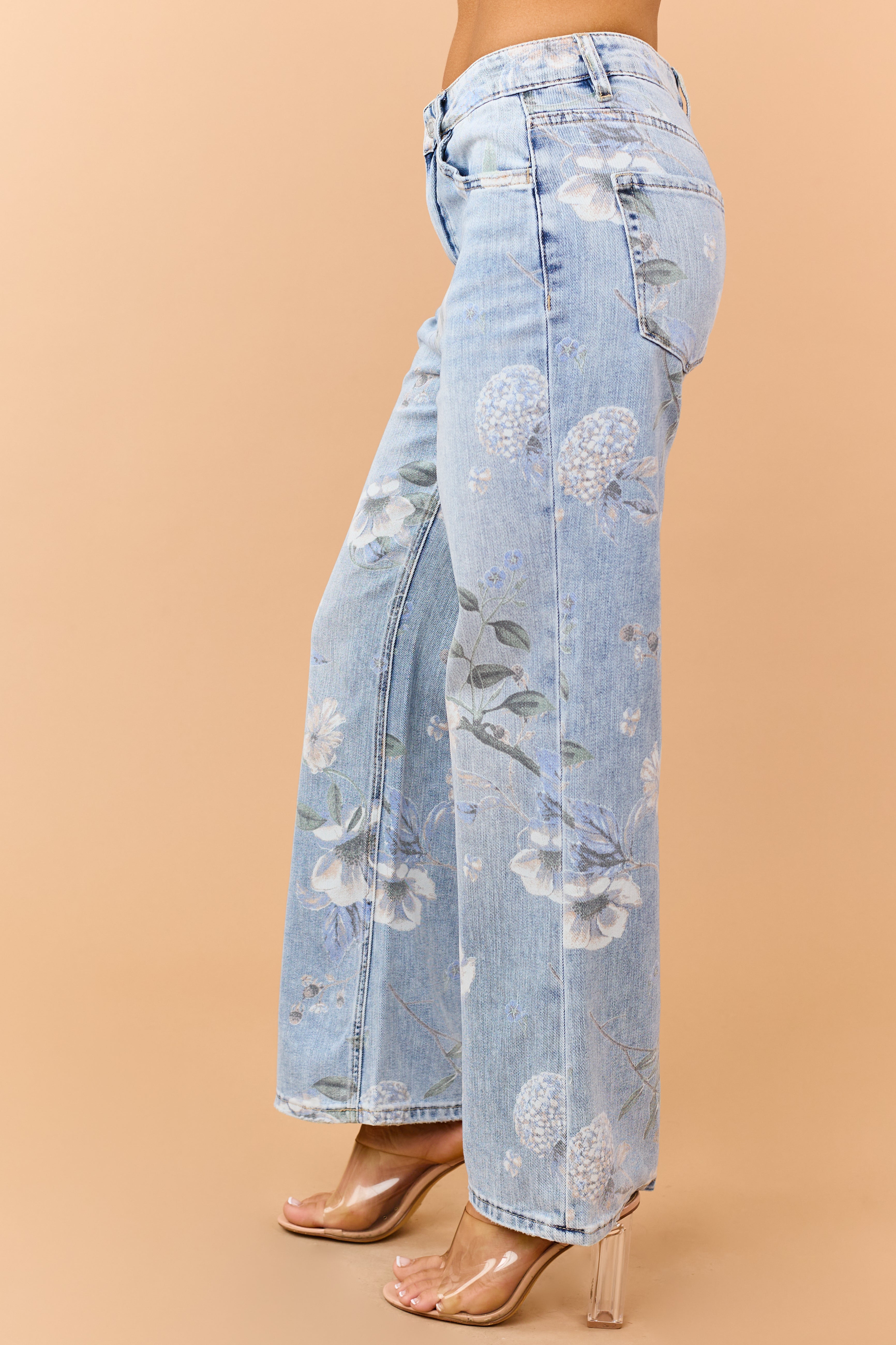 Vervet Light Wash Floral Print Wide Flare Jeans | Lime Lush Boutique