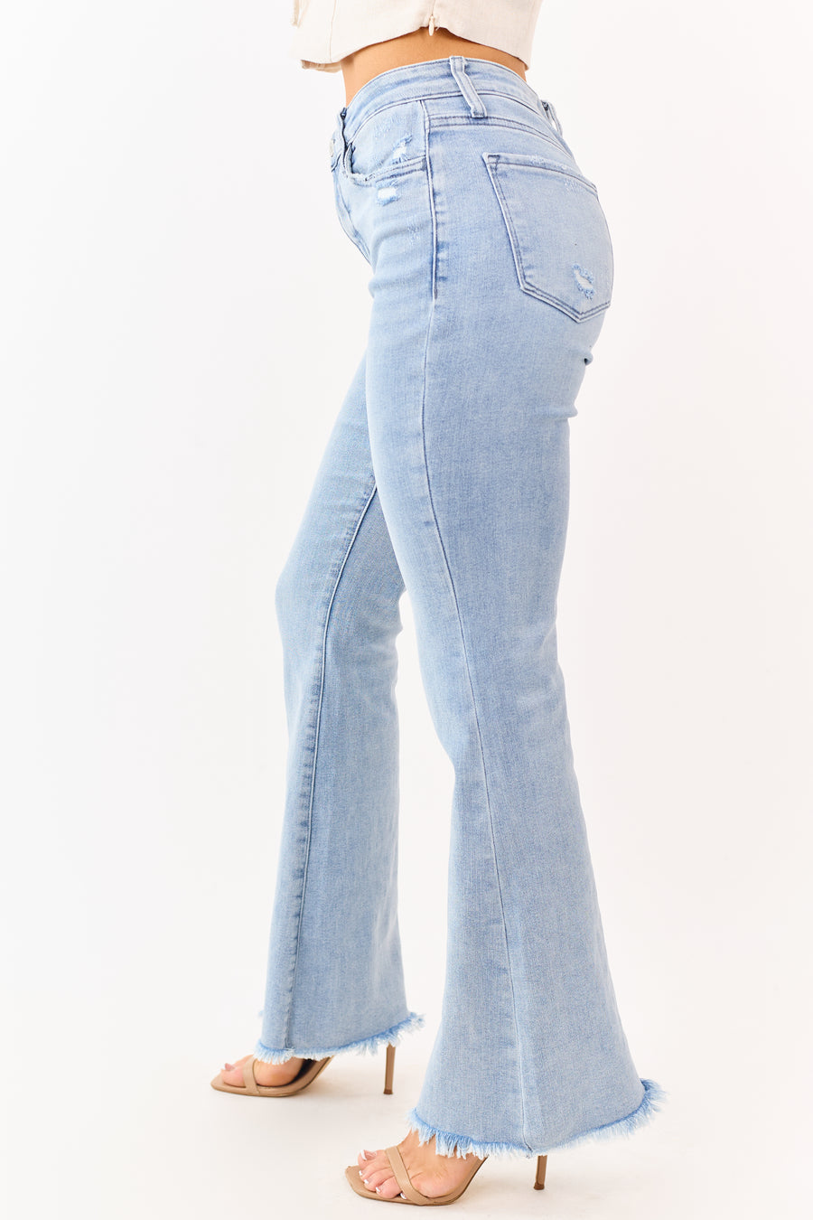 Vervet Light Wash Frayed Hem Stretchy Flare Jeans