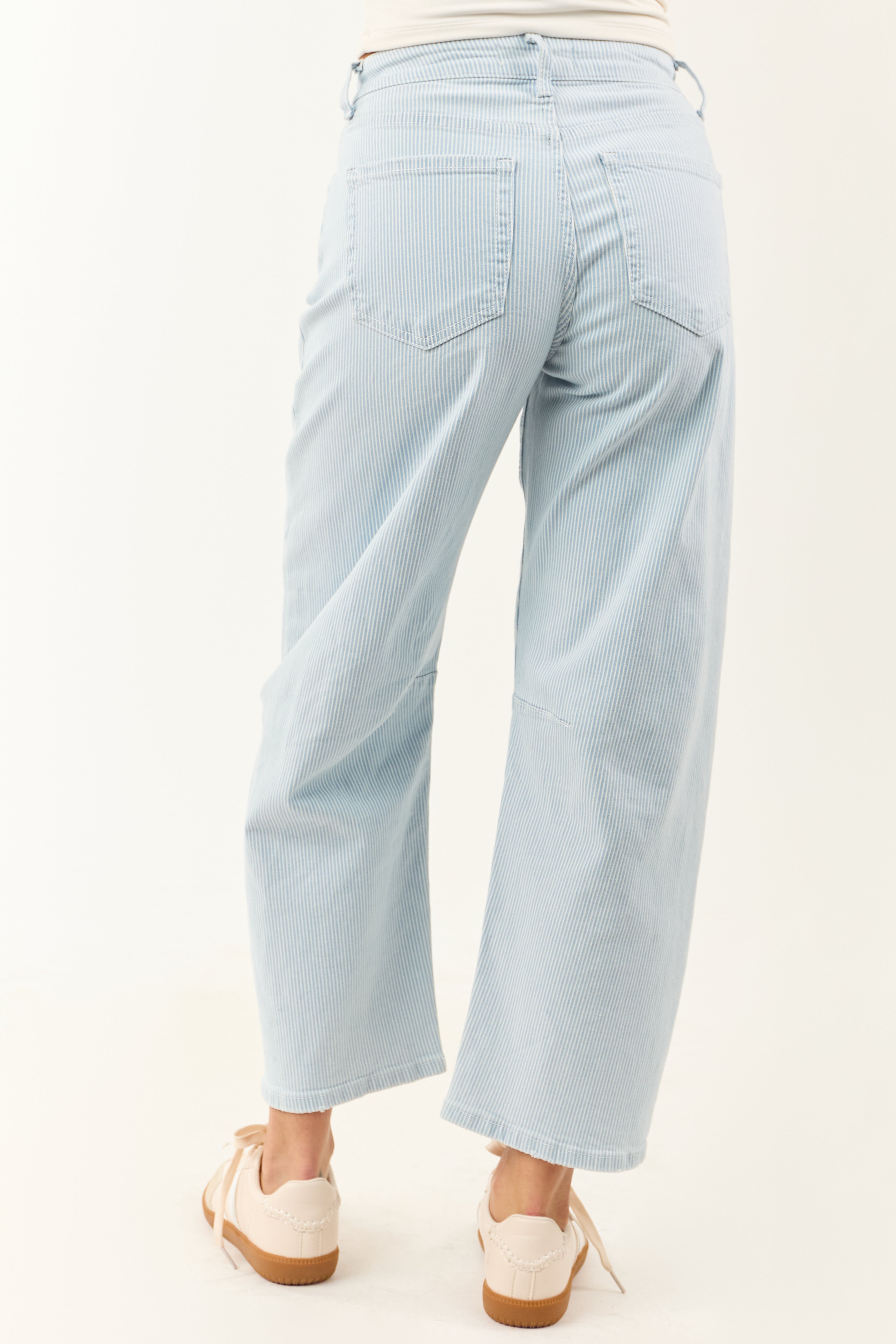 Vervet Light Wash Railroad Stripe Stretchy Barrel Jeans