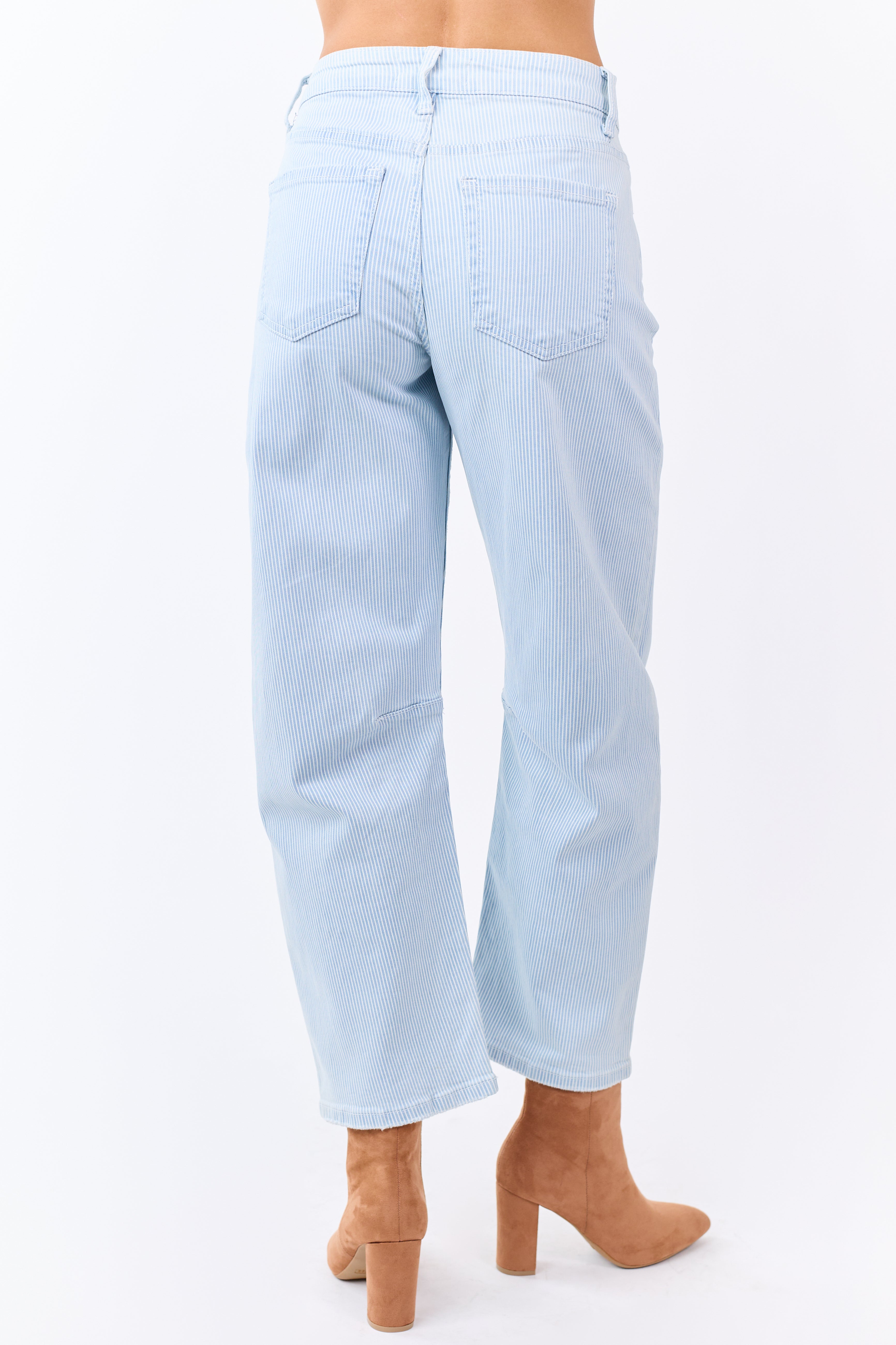 Vervet Light Wash Railroad Stripe Stretchy Barrel Jeans