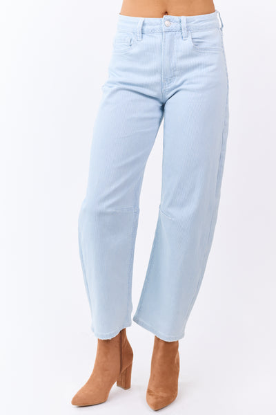 Vervet Light Wash Railroad Stripe Stretchy Barrel Jeans
