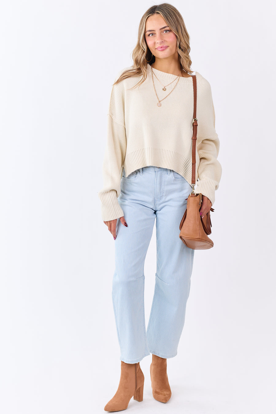 Vervet Light Wash Railroad Stripe Stretchy Barrel Jeans