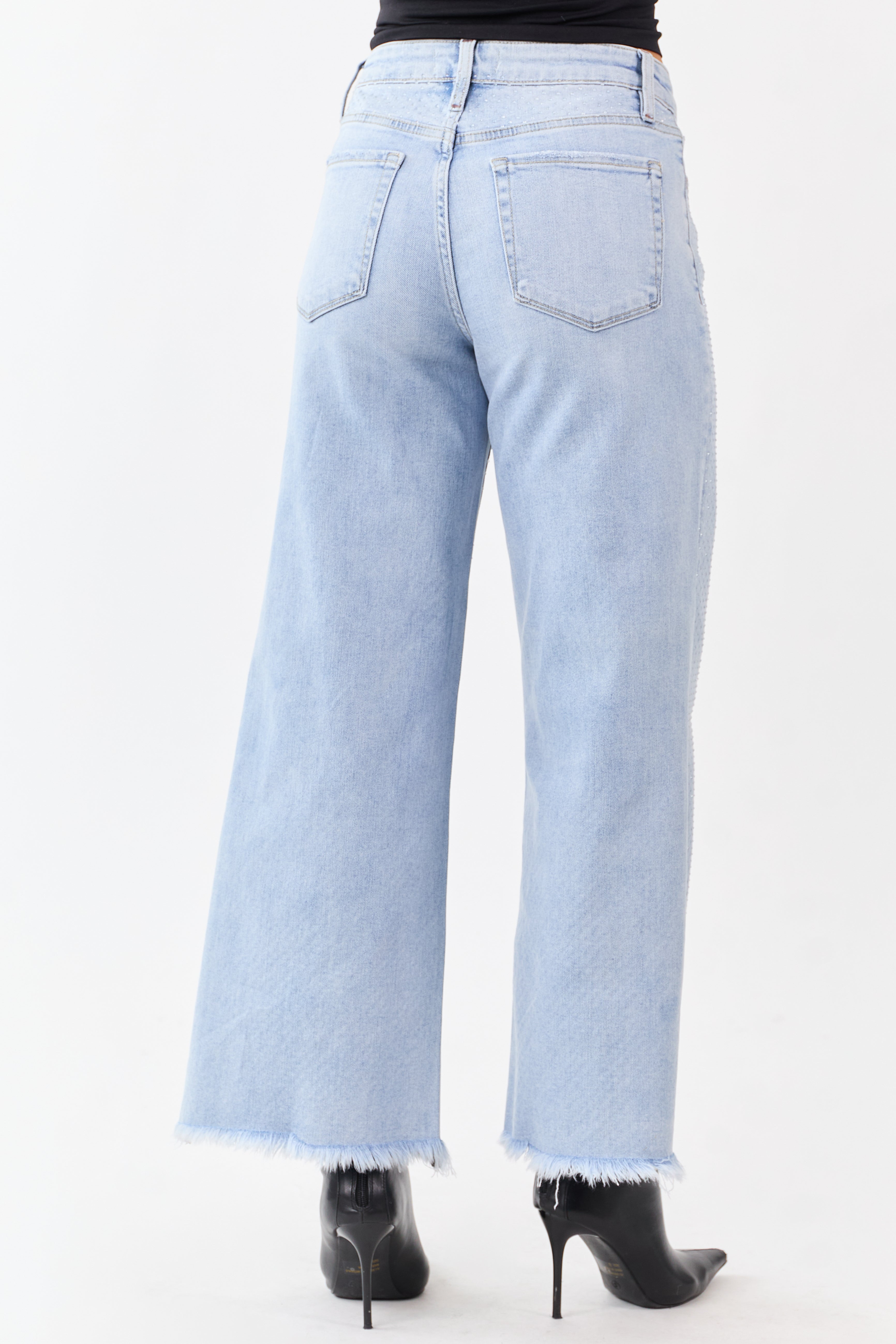 Vervet Light Wash Rhinestone Wide Leg Stretch Jeans